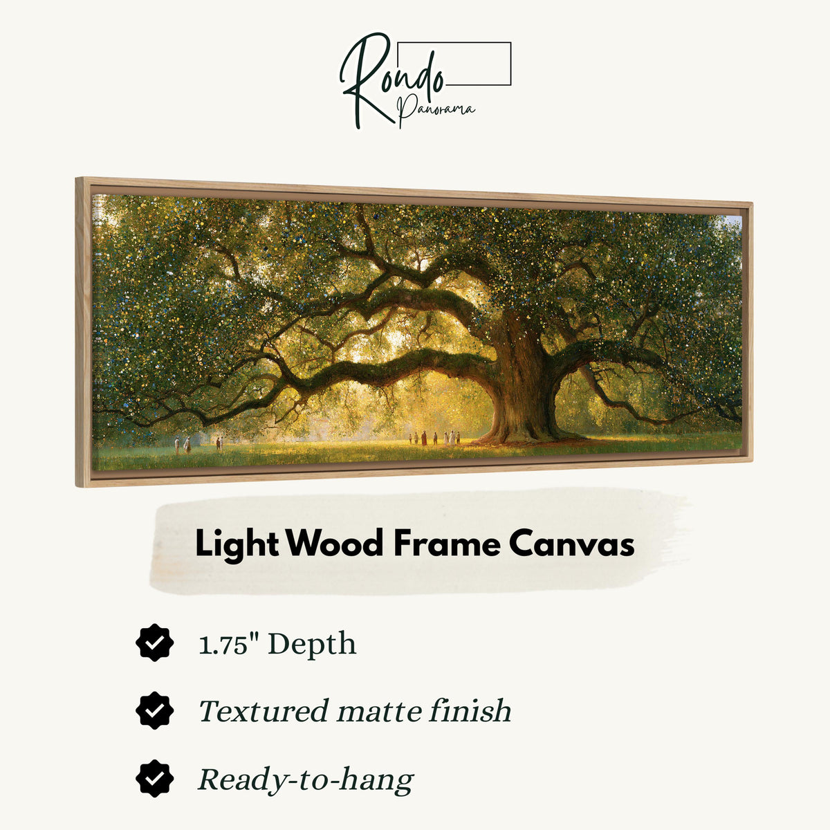 Golden oak tree in a park canvas print in a light wood floating frame
