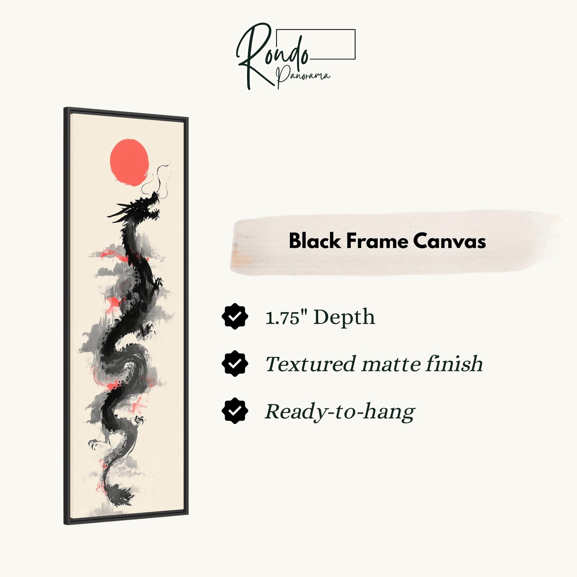 a black frame canvas with a dragon illustration on it.