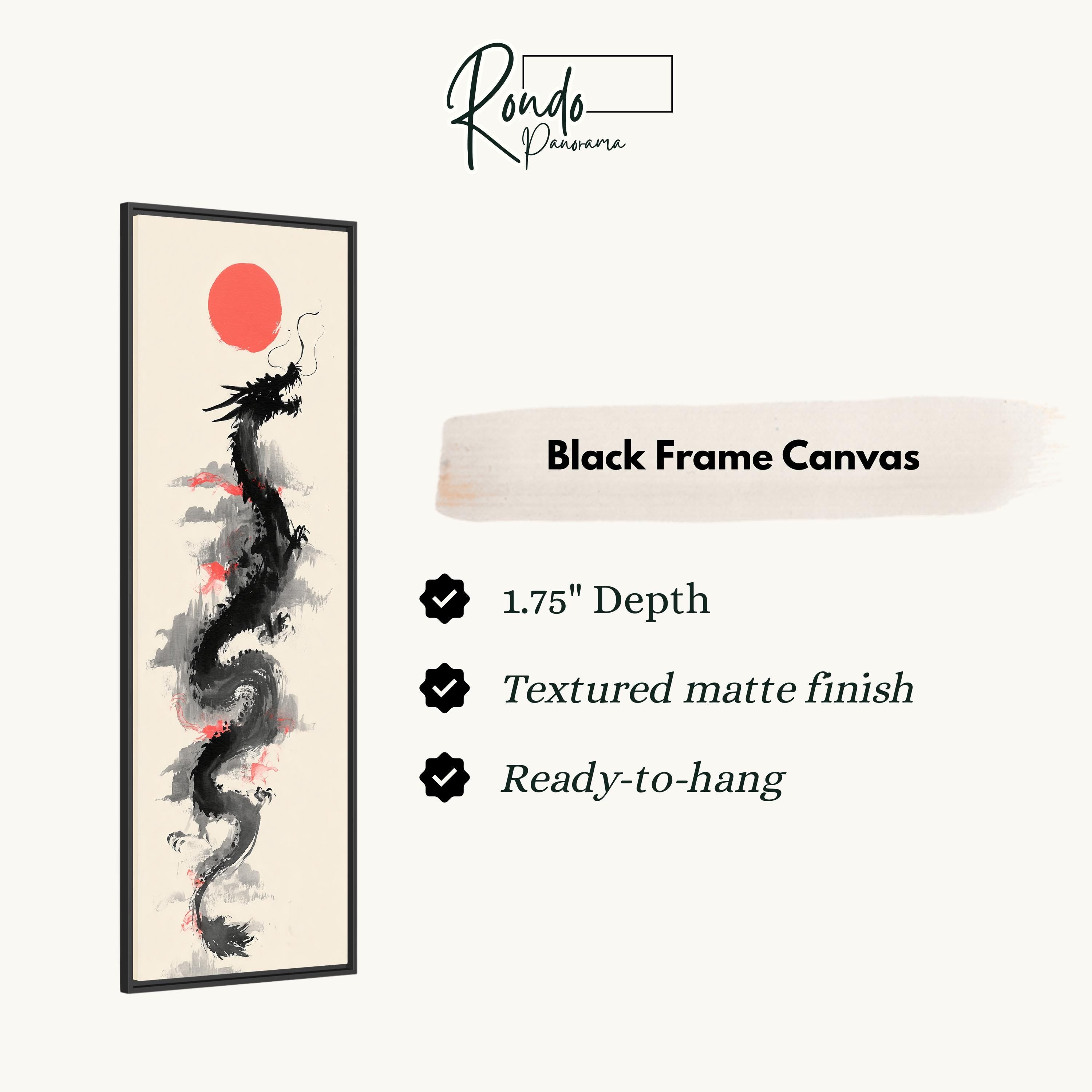 a black frame canvas with a dragon illustration on it.