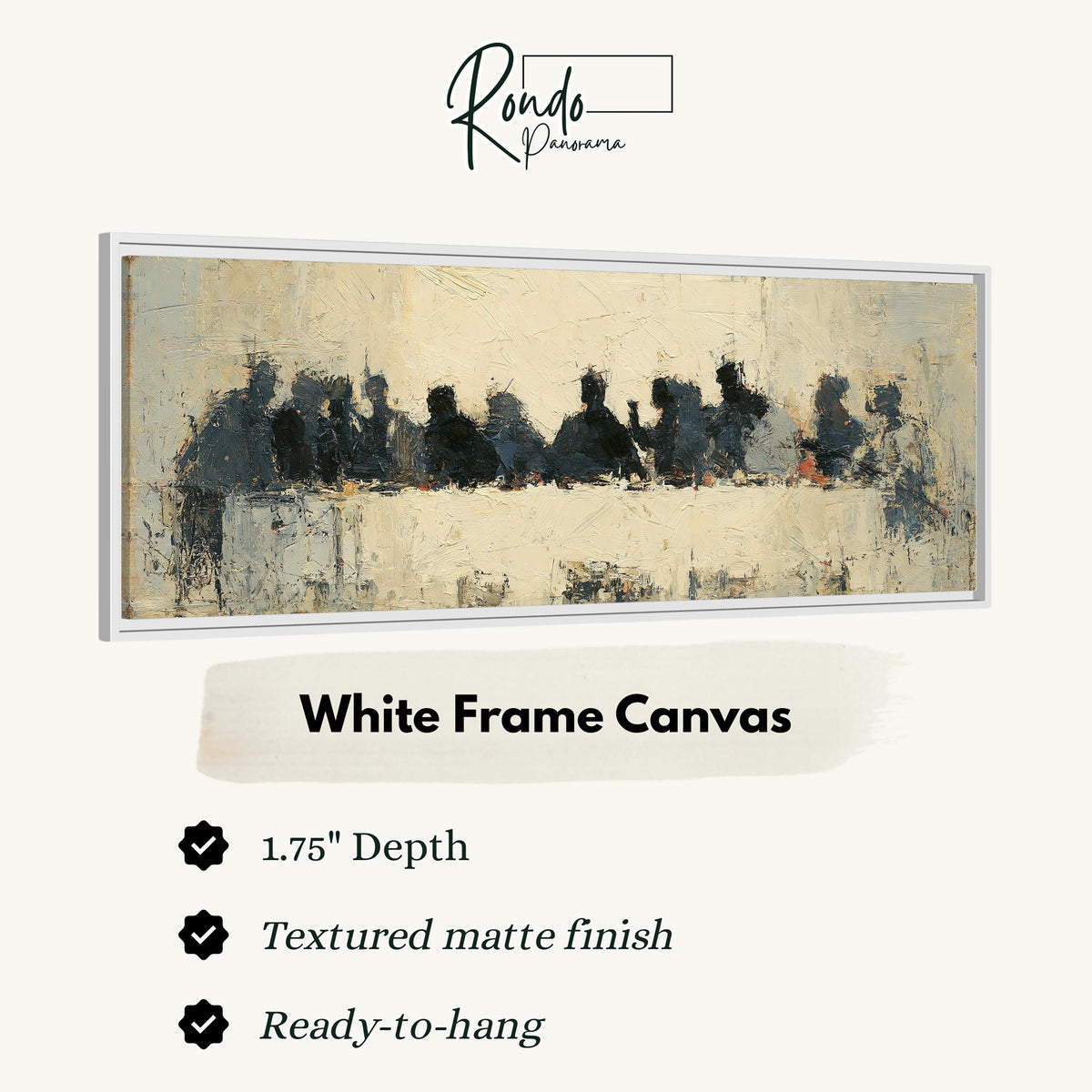 Abstract silhouette Last Supper canvas print in a white floating frame