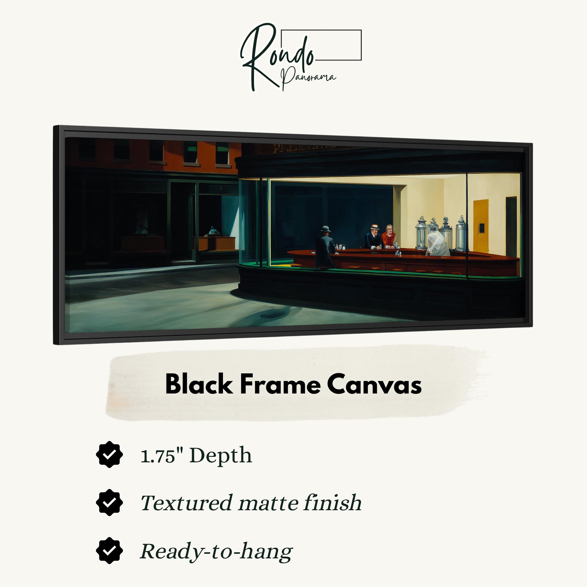 The image is a black frame canvas depicting a scene of people sitting at a bar.
