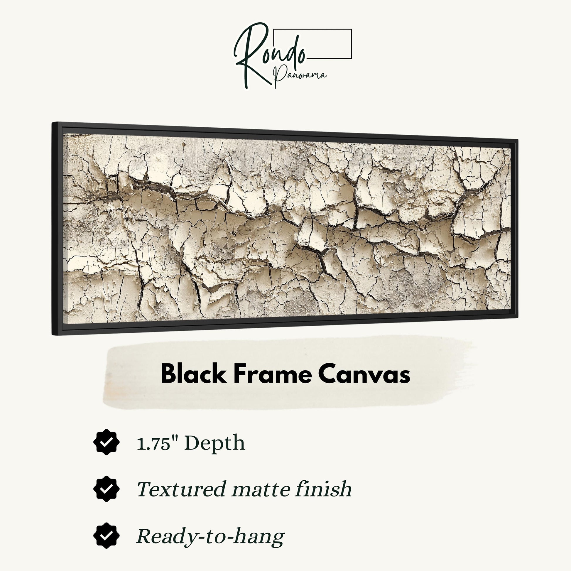 The image is a black frame canvas with a textured matte finish, measuring 1.75" in depth. It is ready to hang and has a textured matte finish.