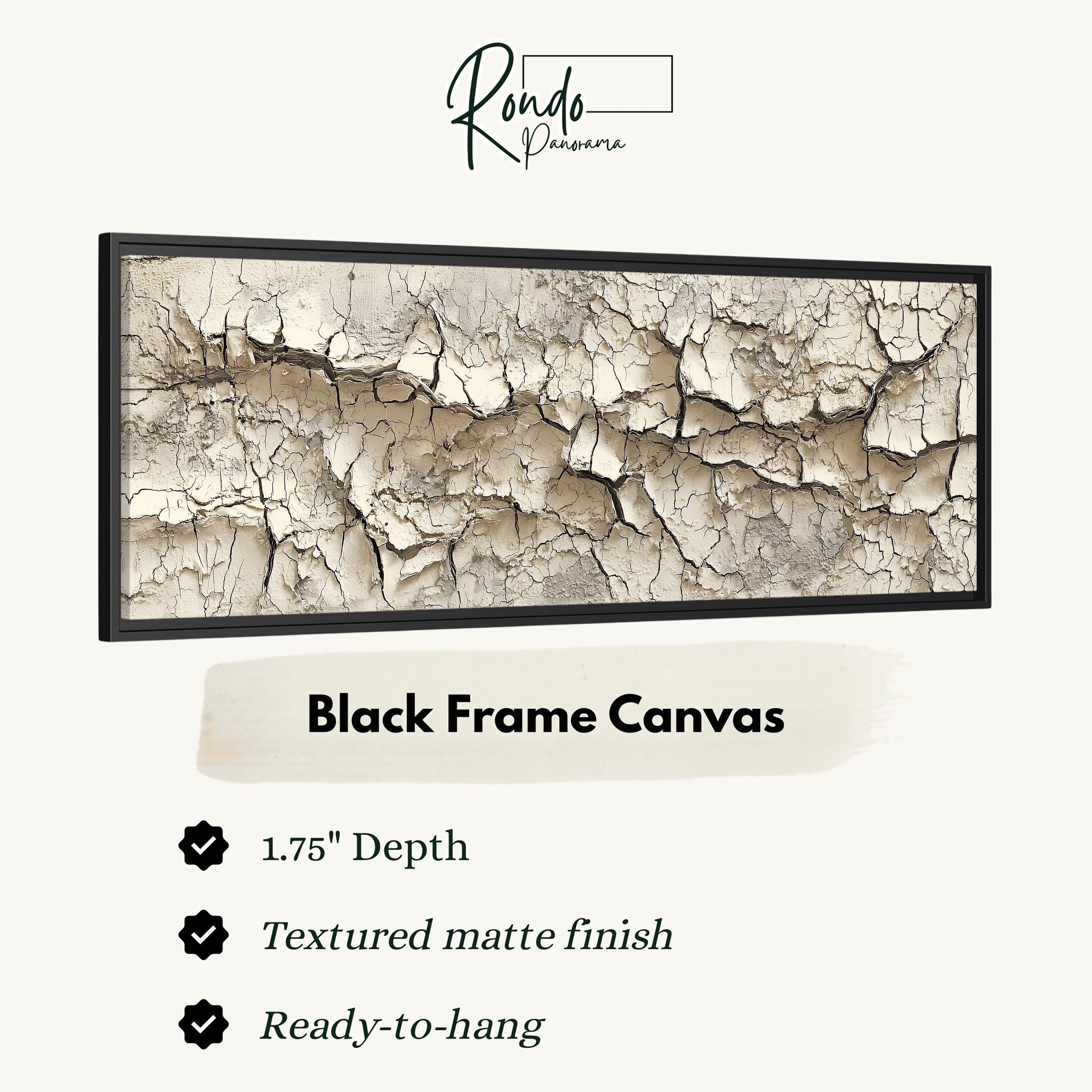 The image is a black frame canvas with a textured matte finish, measuring 1.75" in depth. It is ready to hang and has a textured matte finish.