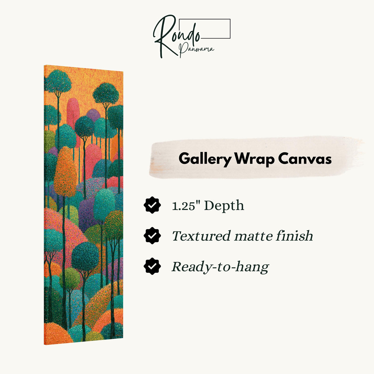 Dotted rainbow forest gallery wrap canvas with the image wrapped around the edges