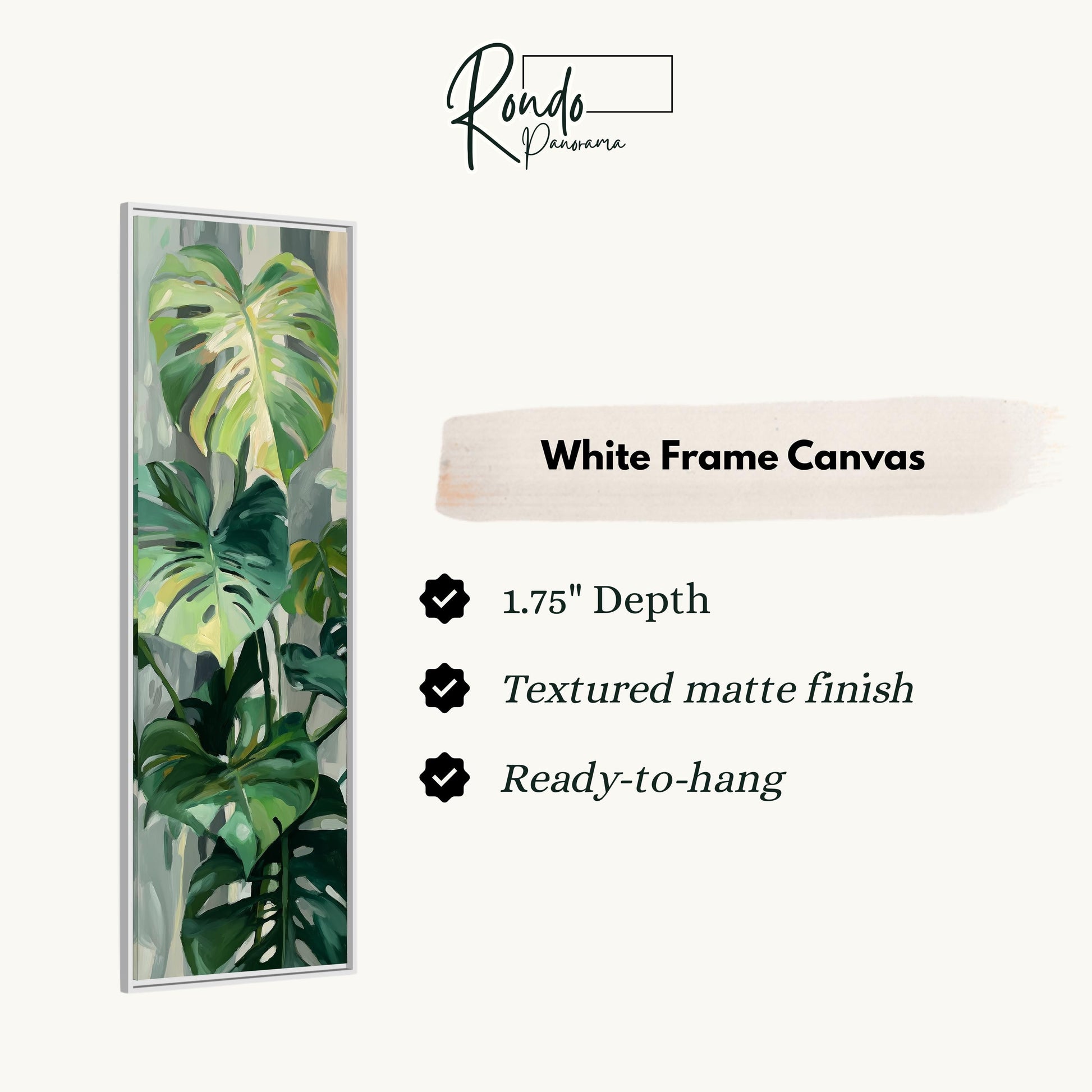 The image is a white frame canvas featuring a painting of a large green leaf with a textured finish.