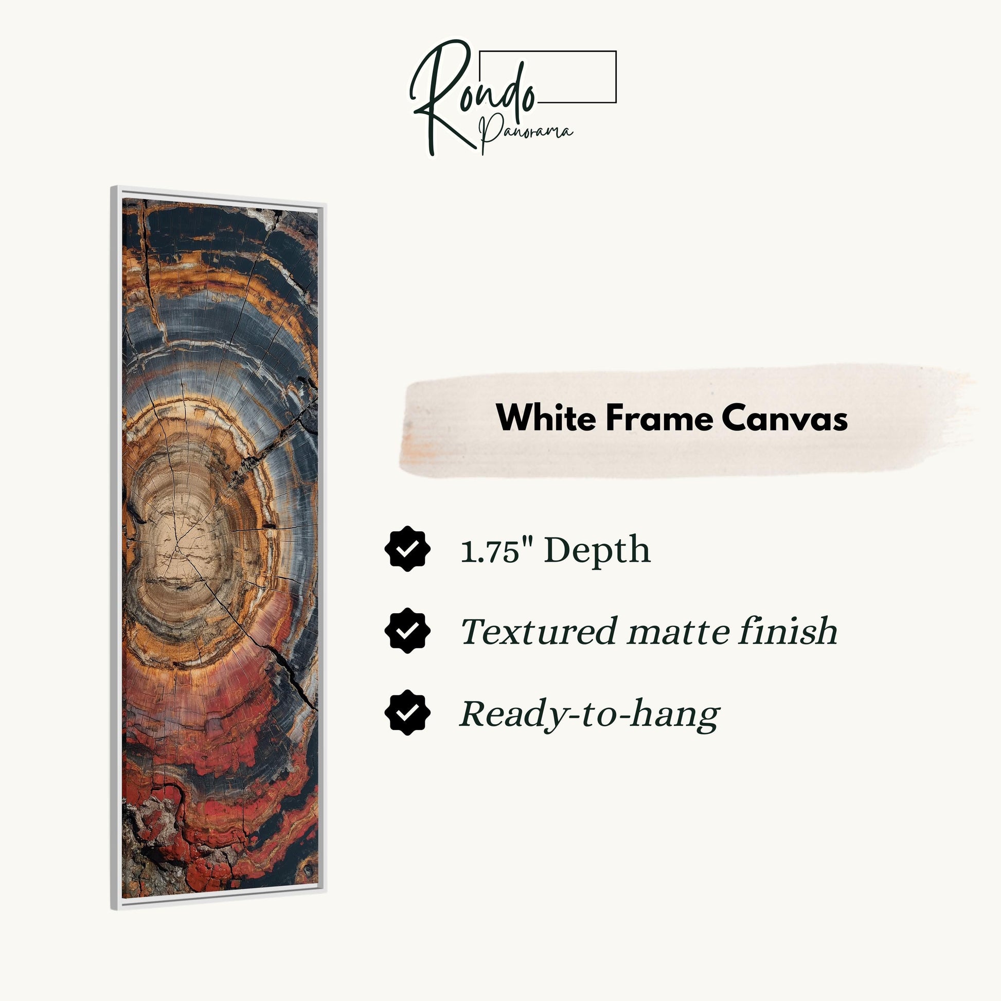 The image is a white frame canvas with a detailed abstract design featuring a spiral pattern in shades of red, orange, and blue.