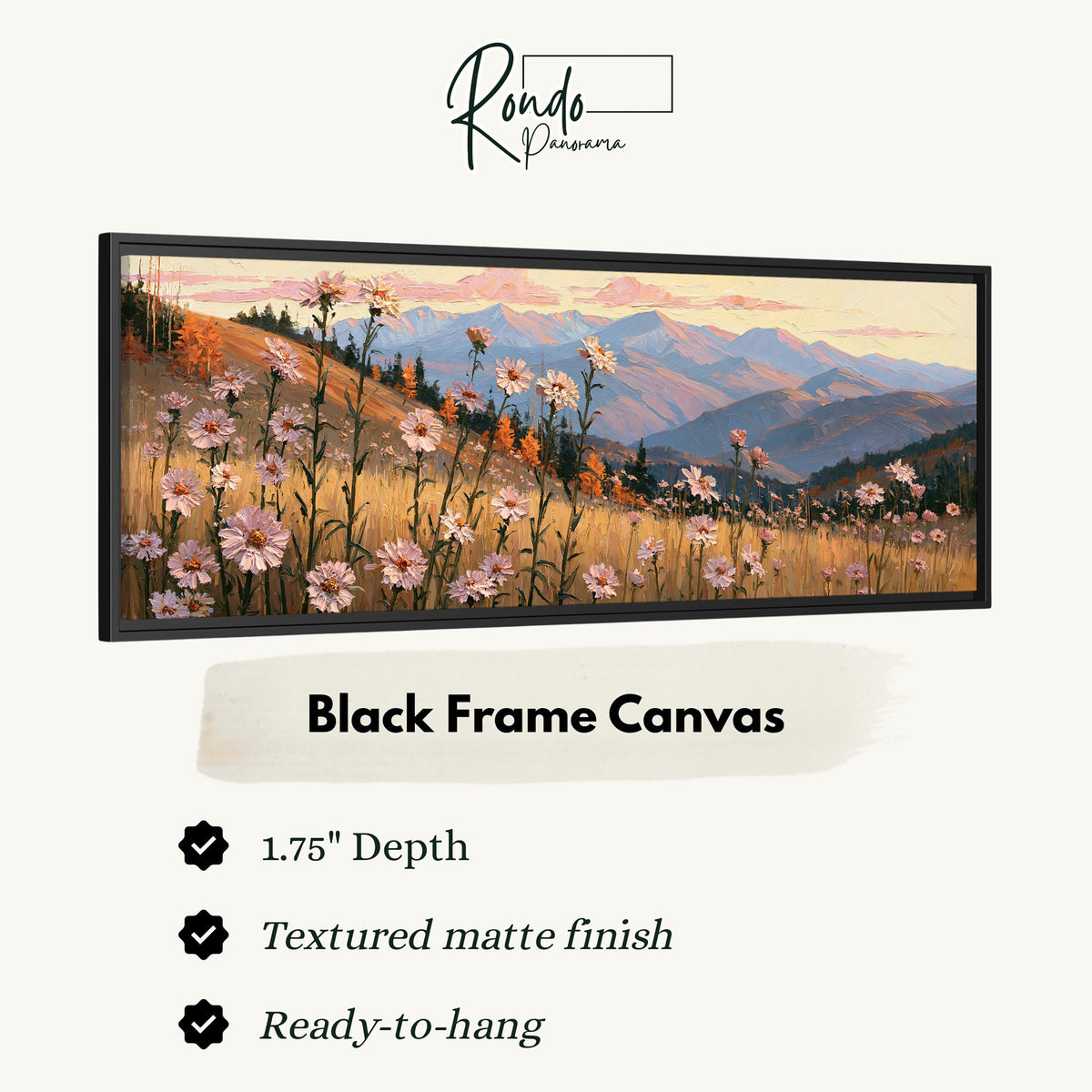 Wildflower meadow with mountains canvas print in a black floating frame