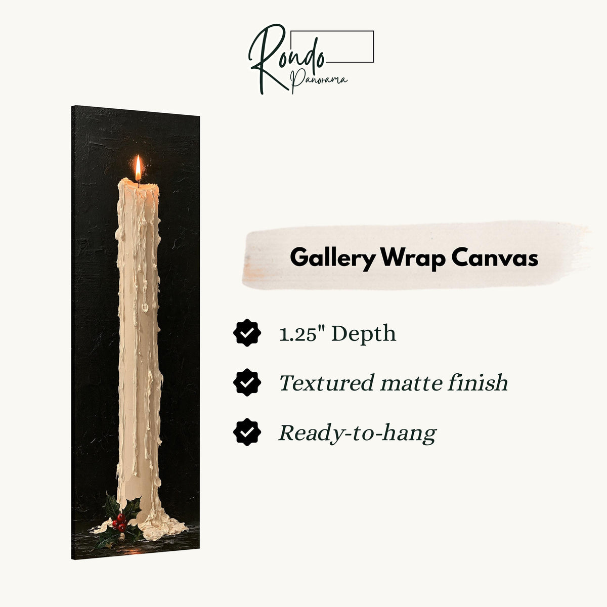 Tall dripping candle with holly gallery wrap canvas with the image wrapped around the edges