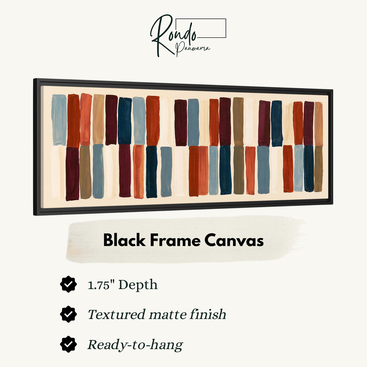Two tiers of staggered stripe blocks canvas print in a black floating frame