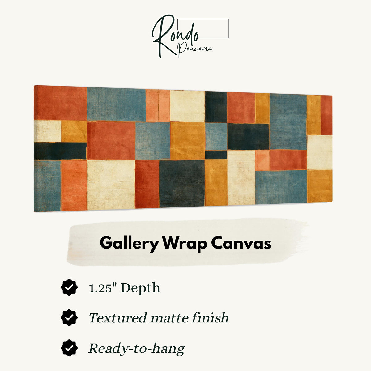 Rust, gold, navy and cream quilt blocks gallery wrap canvas with the image wrapped around the edges