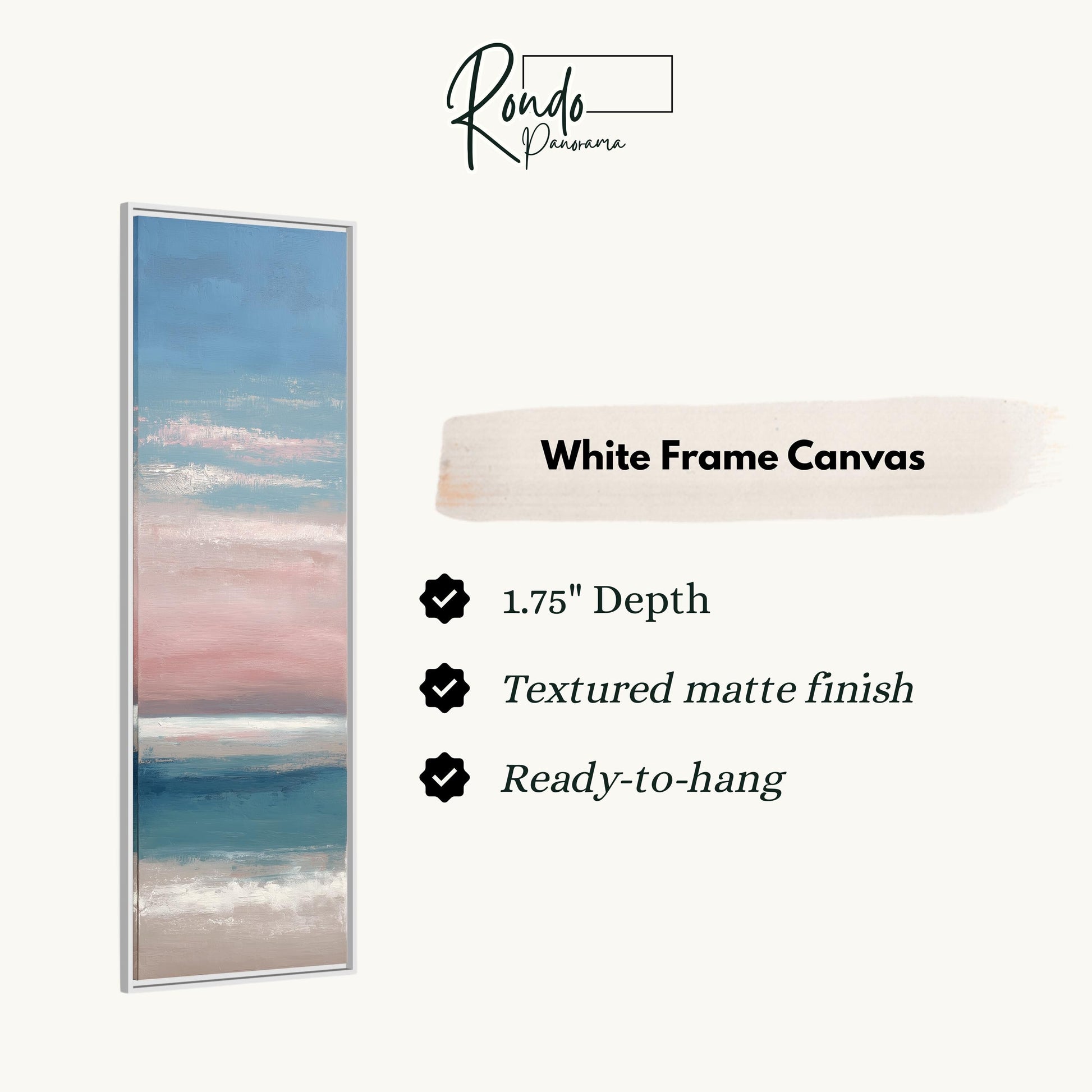 The image is a white frame canvas with a painting of a beach scene.