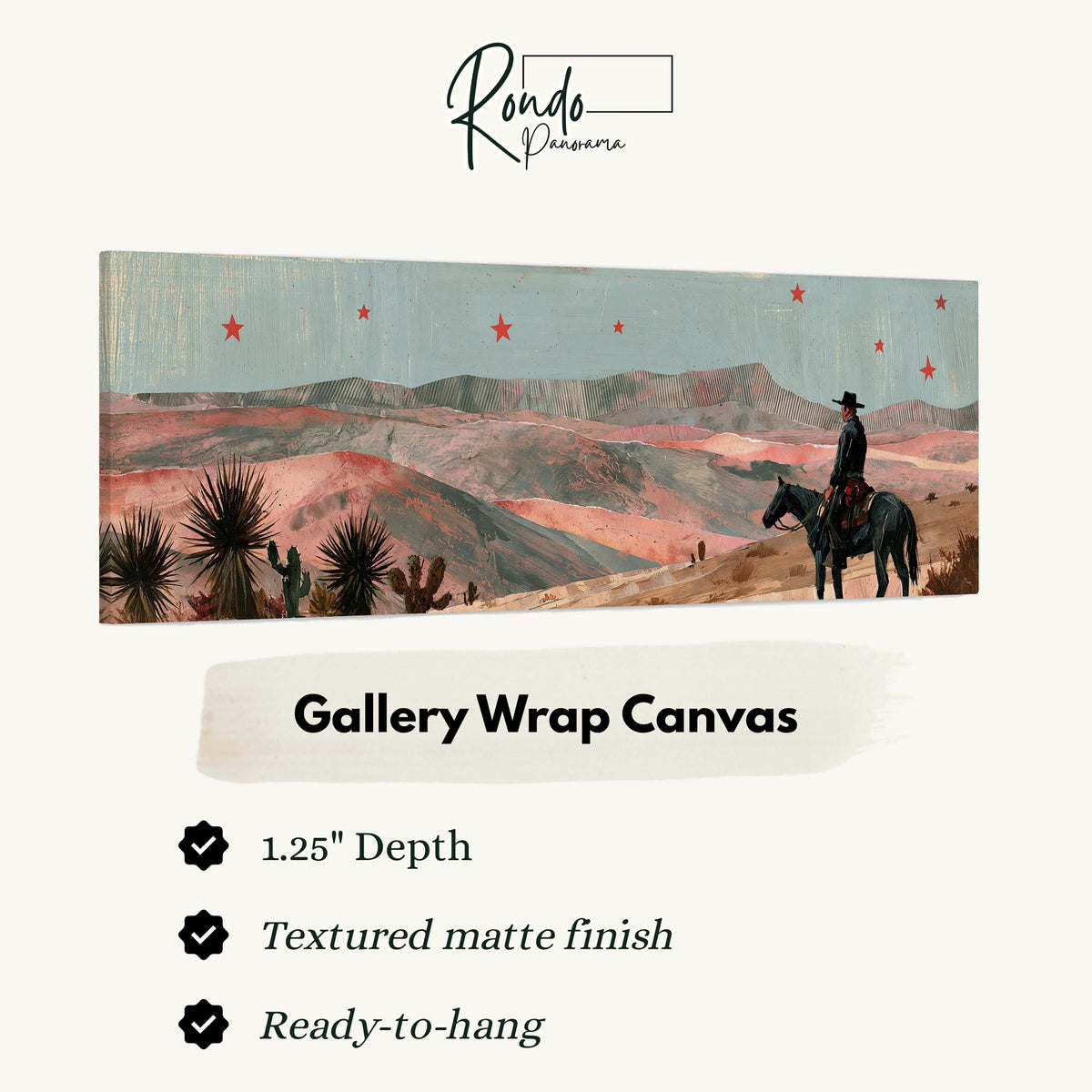 Desert cowboy under red stars gallery wrap canvas with the image wrapped around the edges