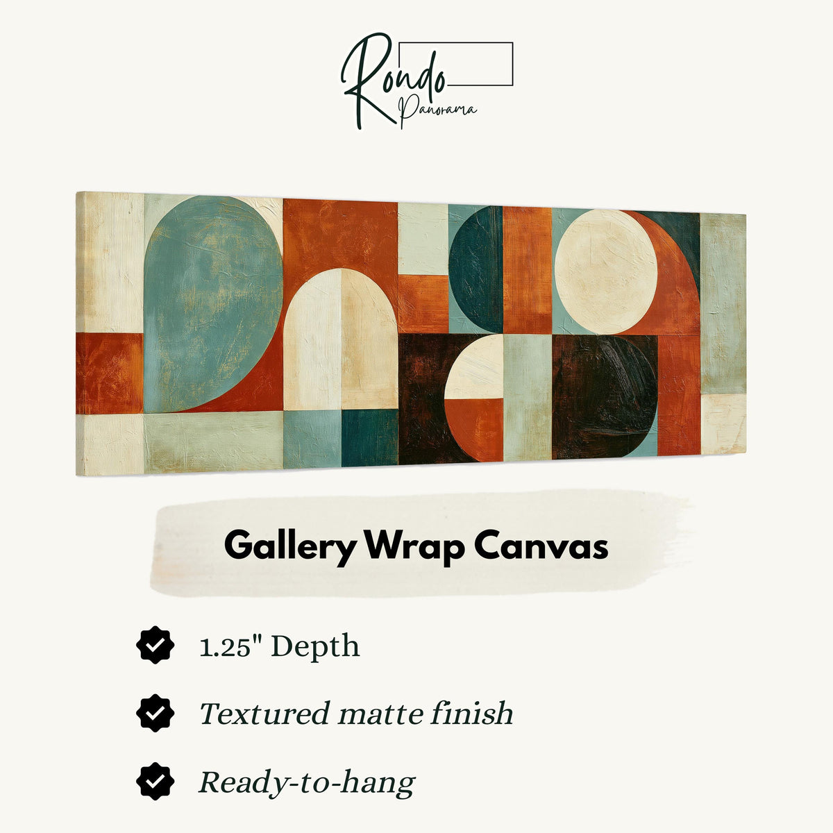 Teal and rust arch and circle shapes gallery wrap canvas with the image wrapped around the edges