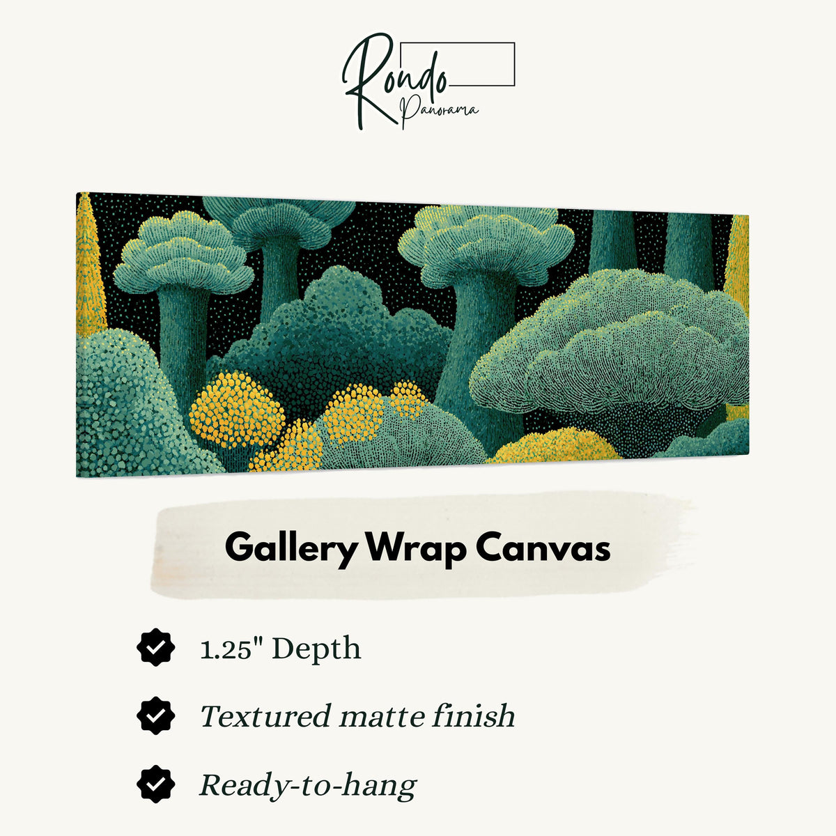 Teal dotted treetops gallery wrap canvas with the image wrapped around the edges