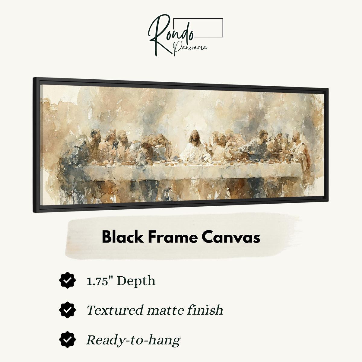 The Last Supper in soft gold tones canvas print in a black floating frame