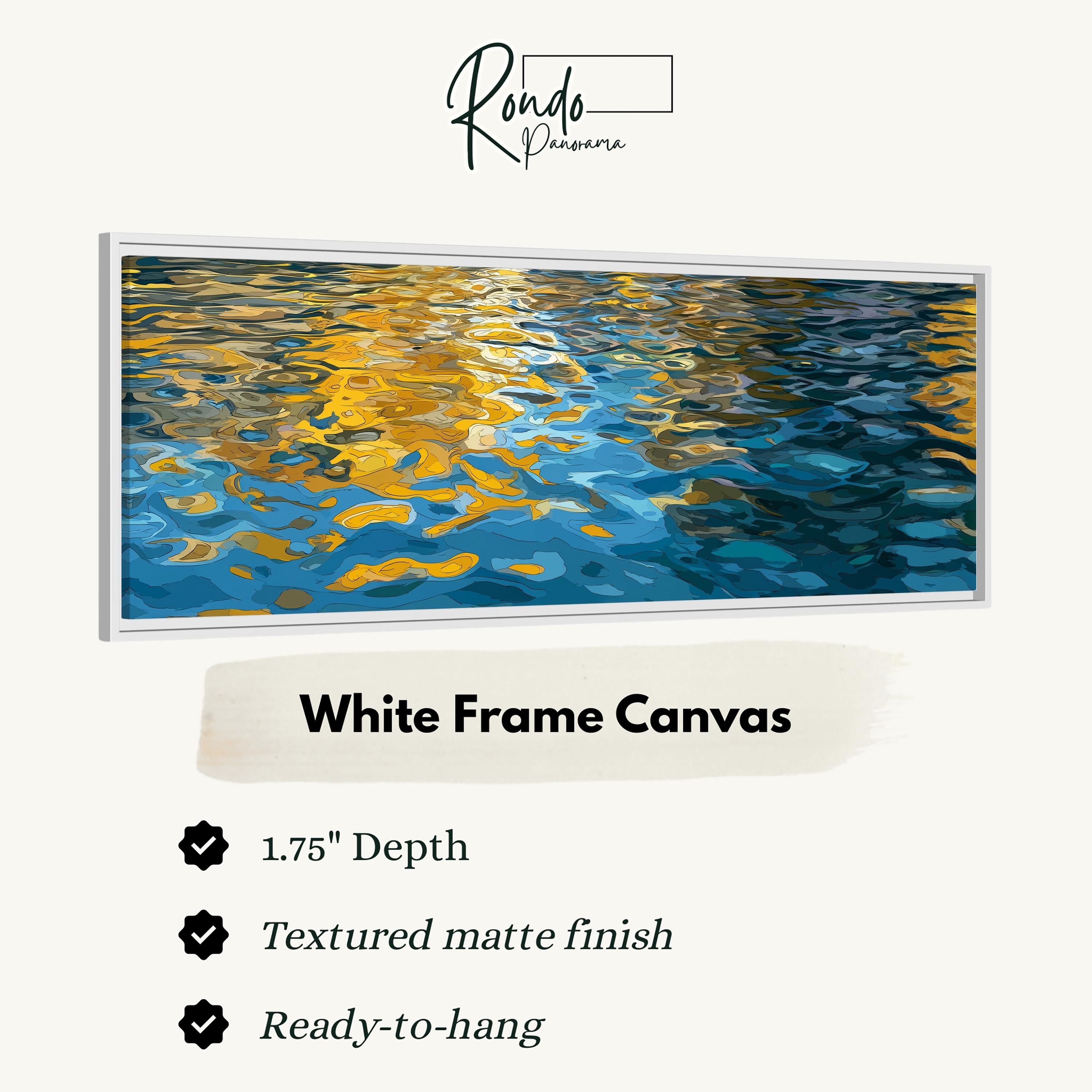 The image is a white frame canvas with a textured matte finish, measuring 1.75" in depth. It is ready to hang and has a textured matte finish.