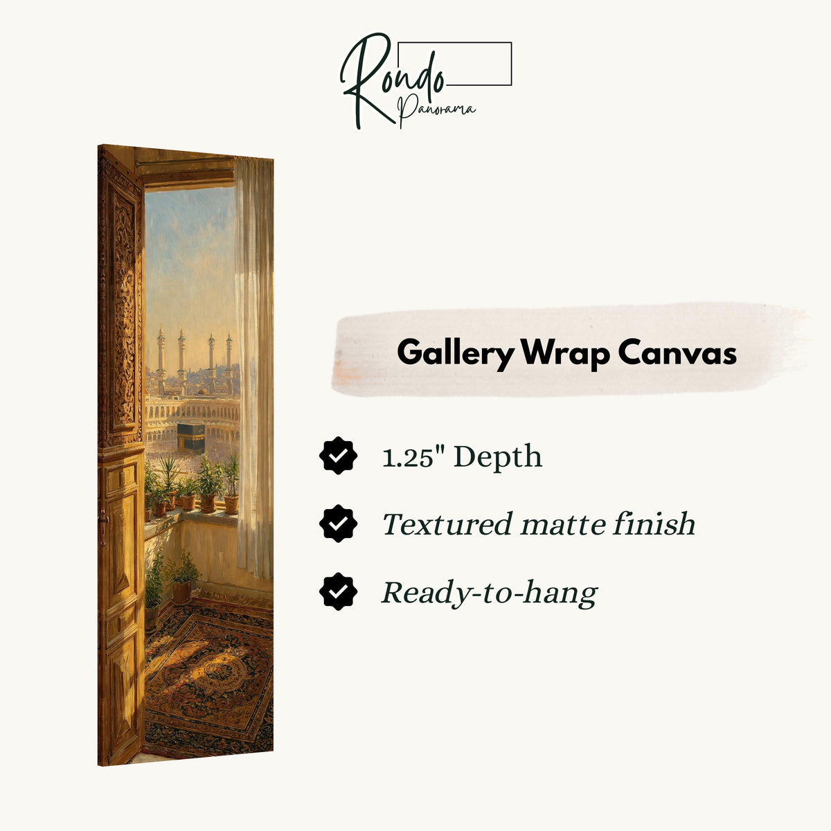 View of Mecca from an ornate window gallery wrap canvas with the image wrapped around the edges