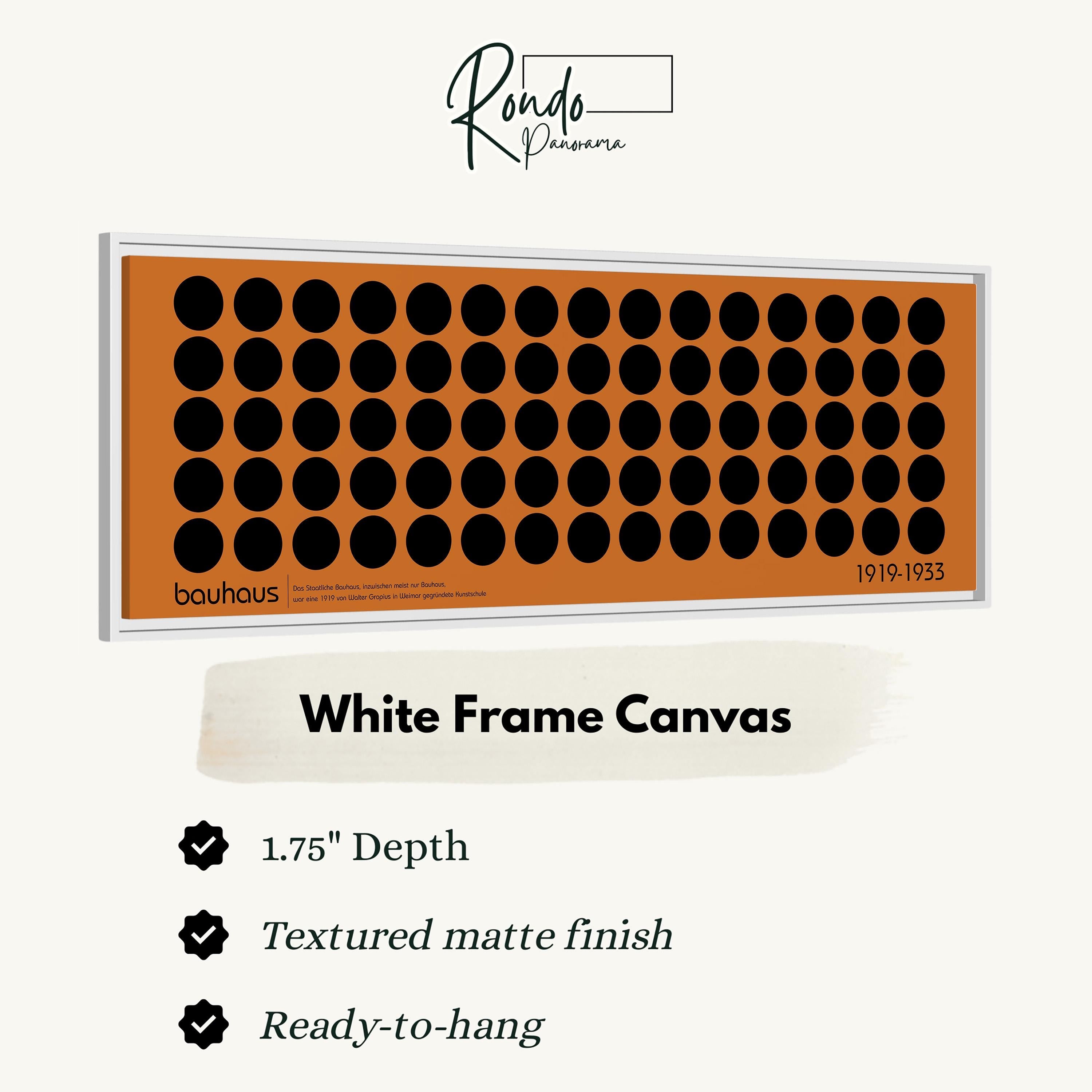 The image is a white frame canvas with a grid of black circles on an orange background.