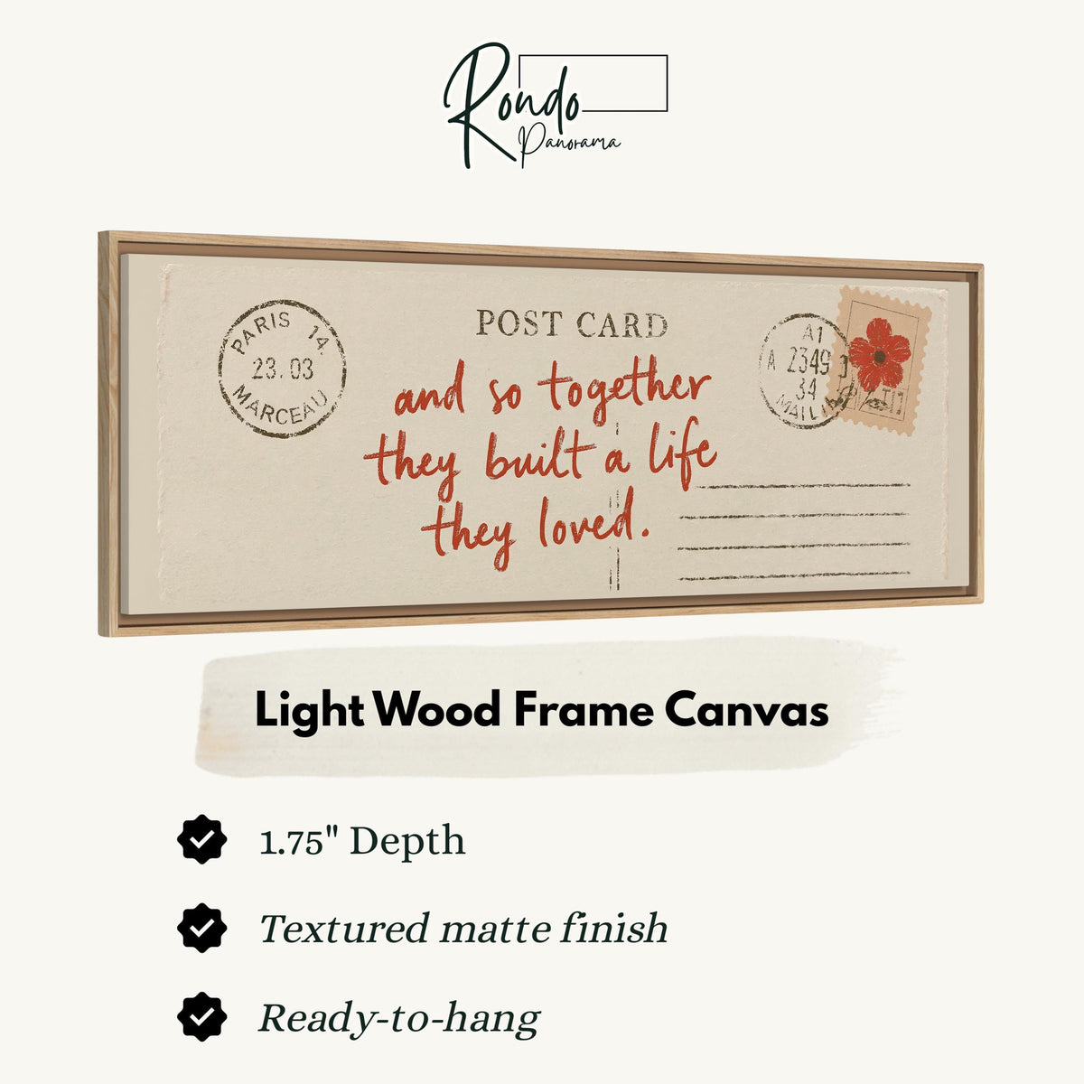 Paris postcard saying and so together they built a life they loved canvas print in a light wood floating frame