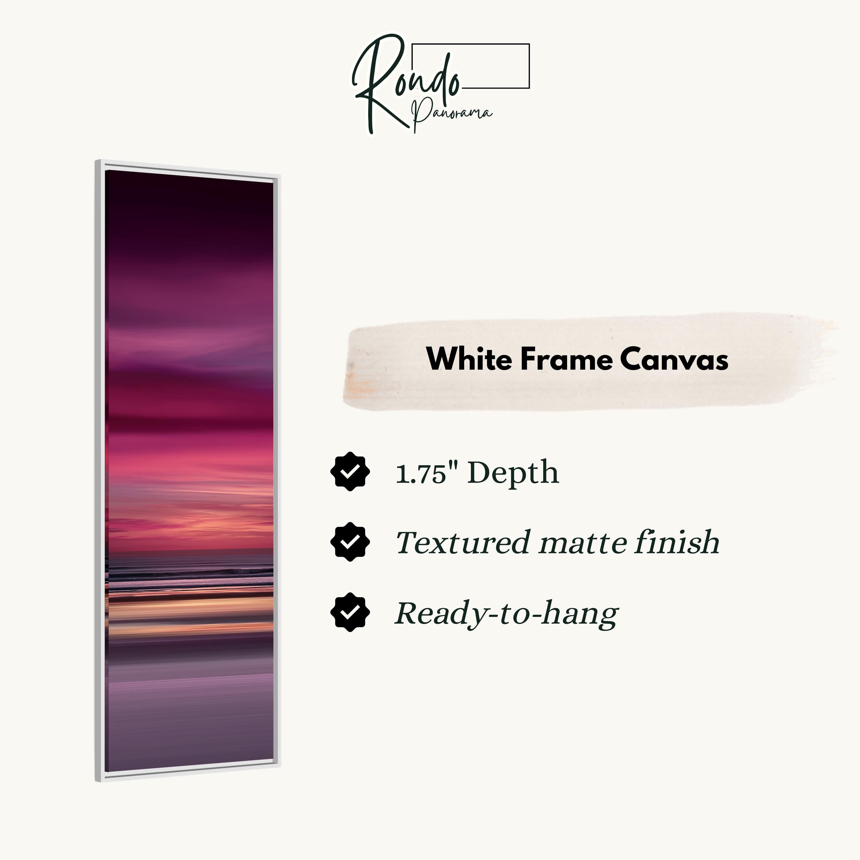 The image is a white frame canvas with a sunset painting on it.