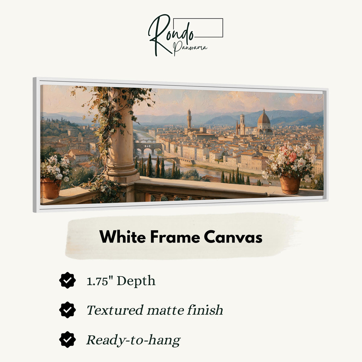 Florence skyline from a flowered balcony canvas print in a white floating frame