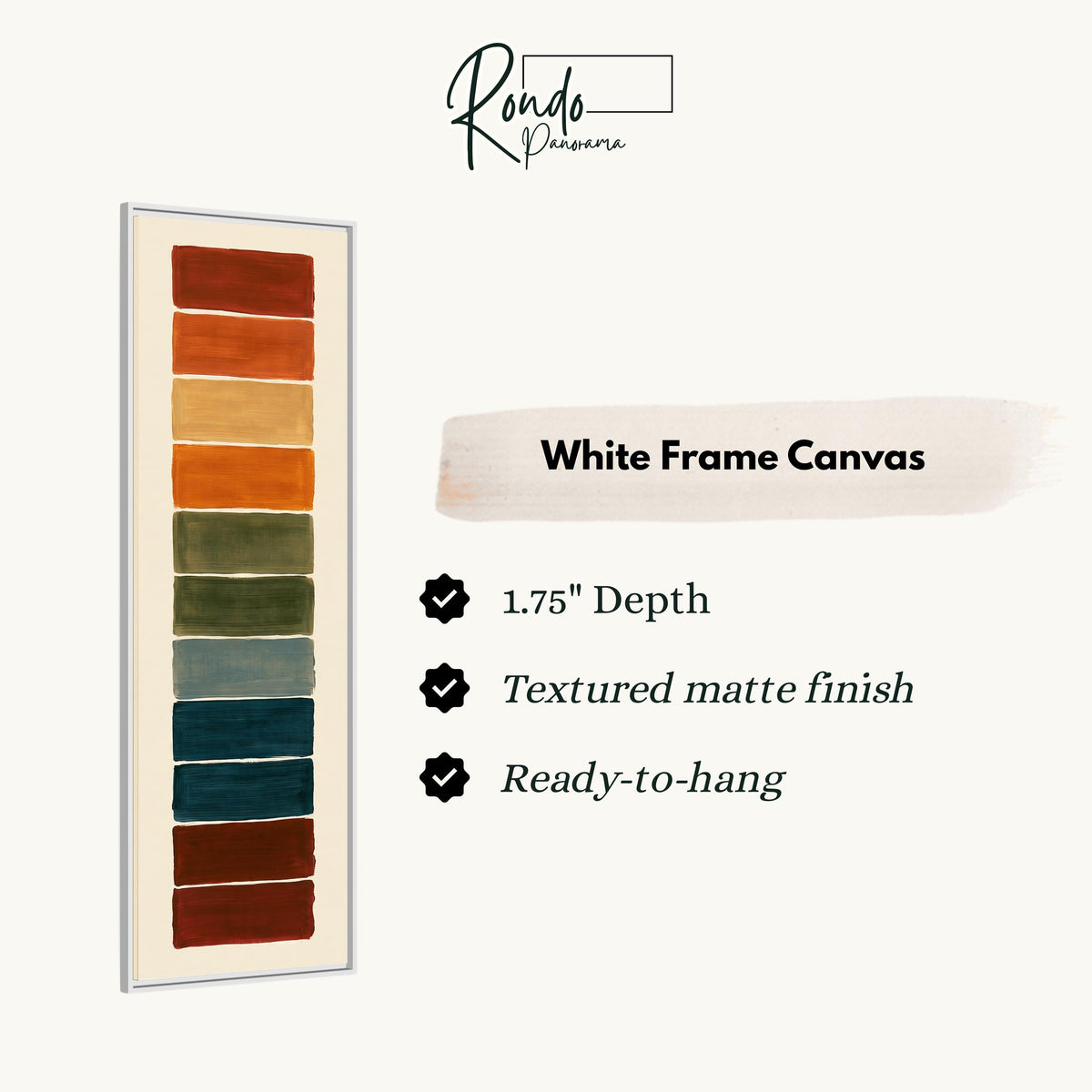Stack of rust, teal and maroon swatches canvas print in a white floating frame