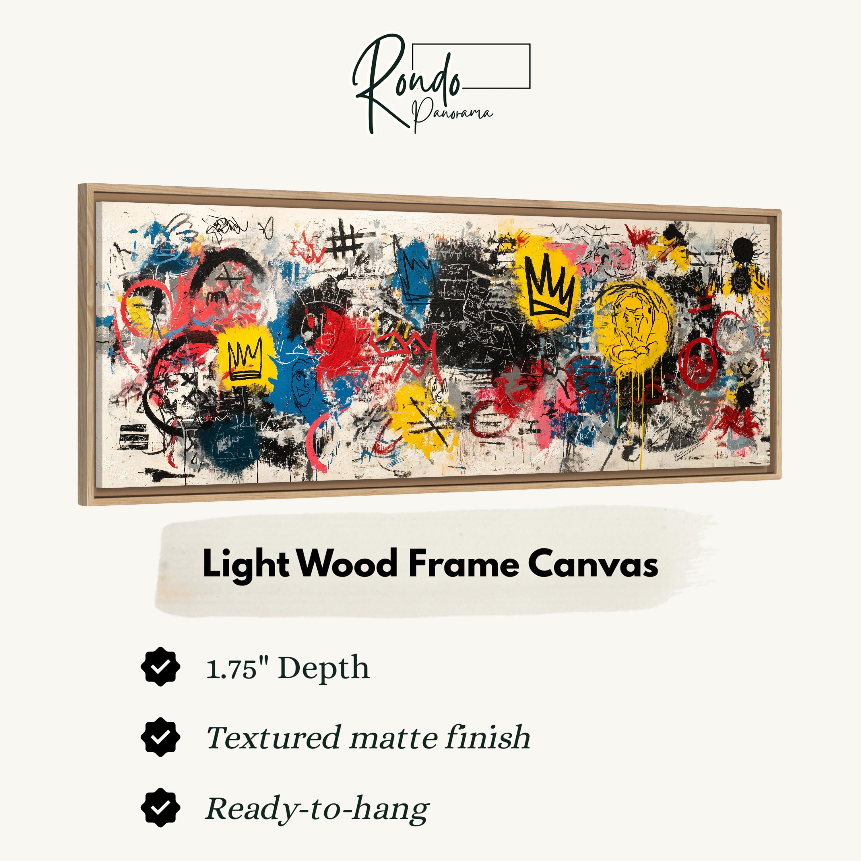 The image is a framed artwork with a textured matte finish, featuring a light wood frame. The artwork is described as a "Light Wood Frame Canvas" with a 1.75" depth and a "Textured matte finish". The artwork is ready to hang.