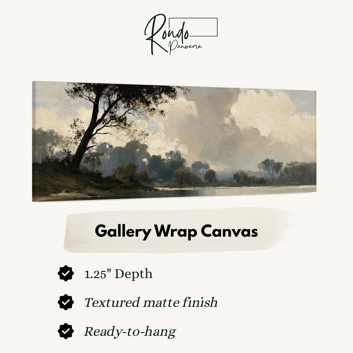 Misty river landscape in grey blue tones gallery wrap canvas with the image wrapped around the edges