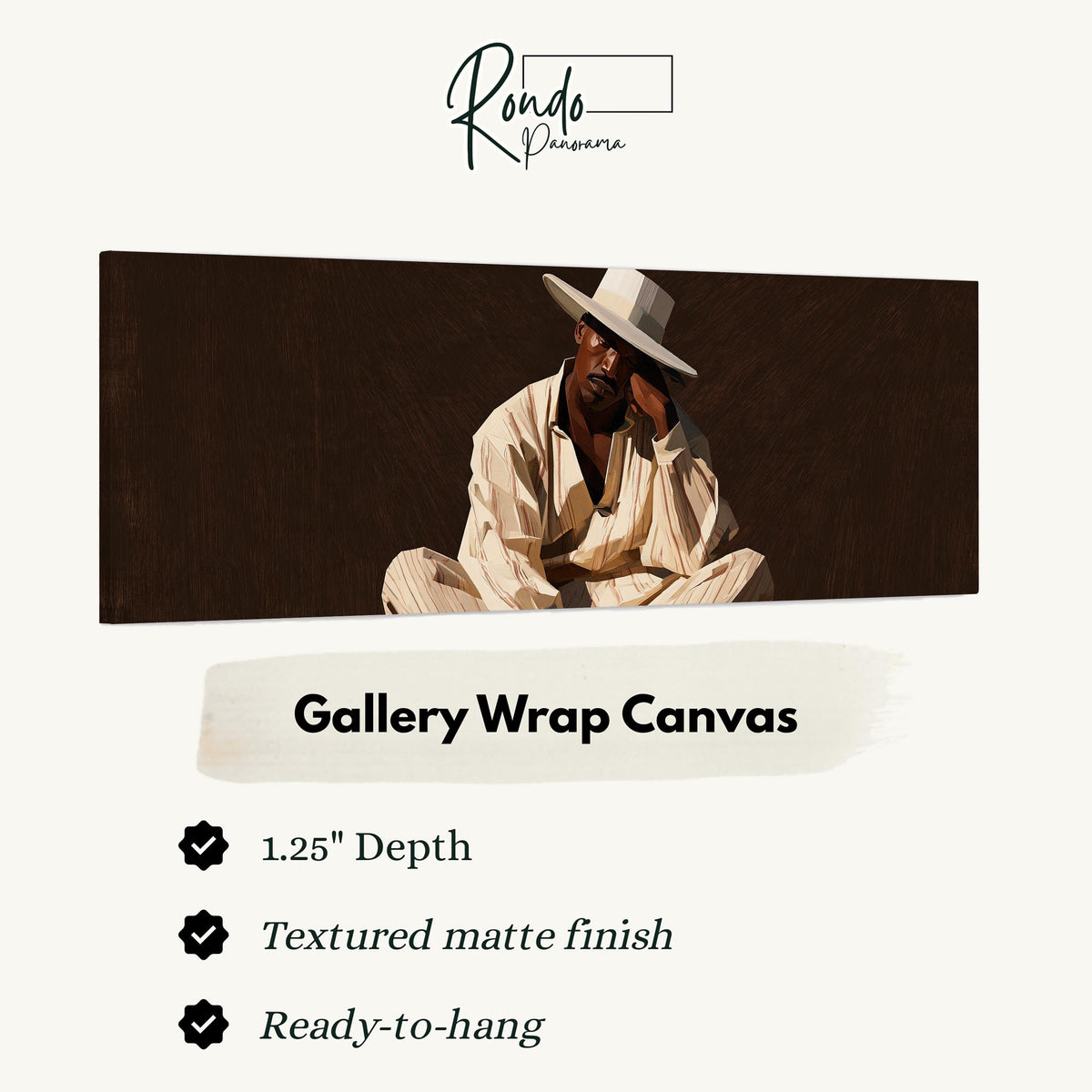 Pensive man in a white hat on brown gallery wrap canvas with the image wrapped around the edges