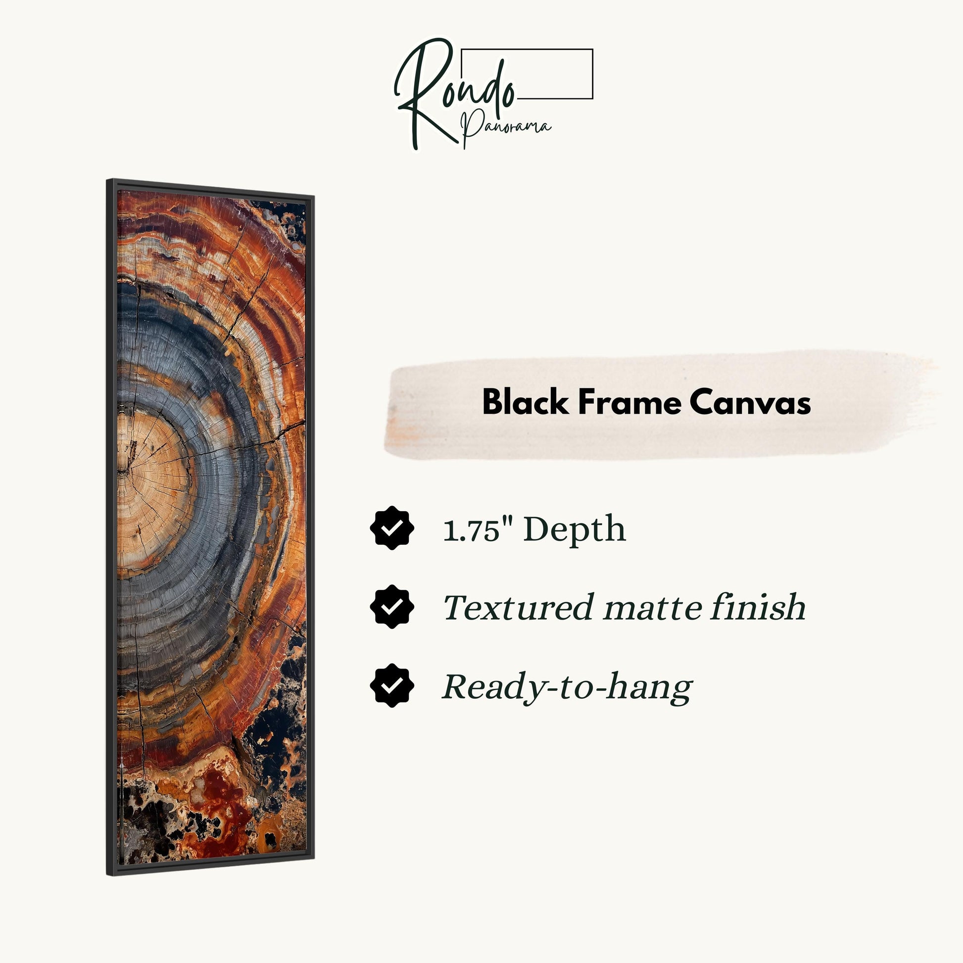 The image is a black frame canvas with a detailed abstract design featuring concentric circles and a textured finish.