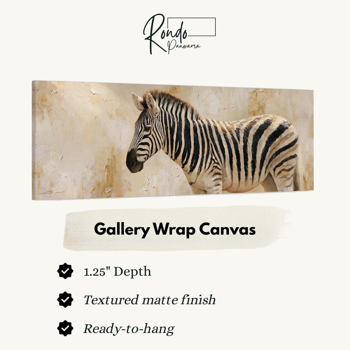 Zebra on a sandy textured background gallery wrap canvas with the image wrapped around the edges