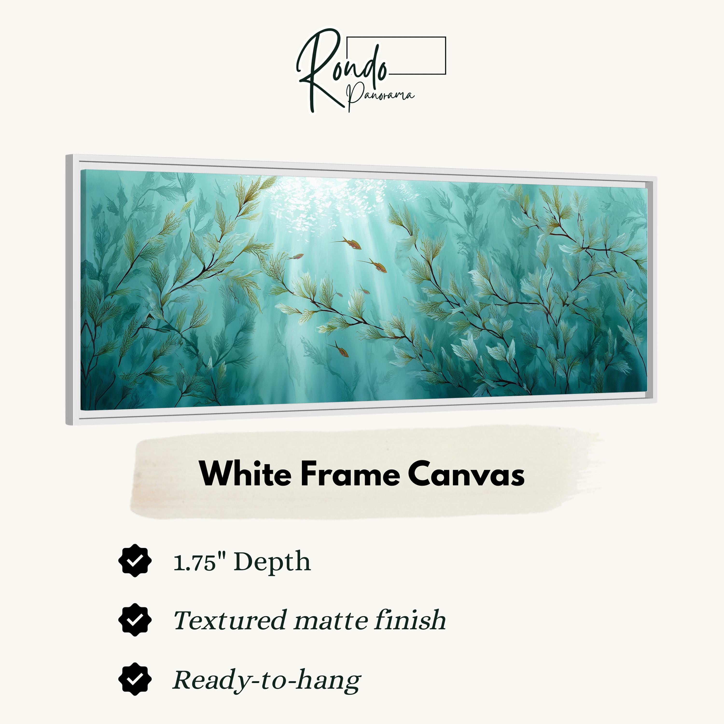 The image is a white frame canvas with a painting of a plant or tree with green leaves and branches.