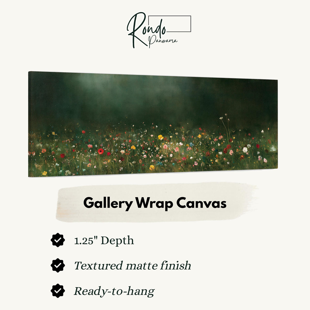 Wildflower meadow at the edge of a dark forest gallery wrap canvas with the image wrapped around the edges