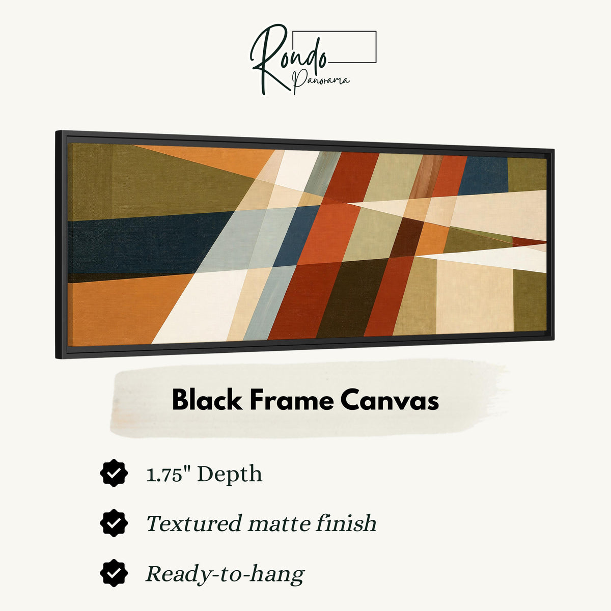 Rust and navy diagonal color blocks canvas print in a black floating frame
