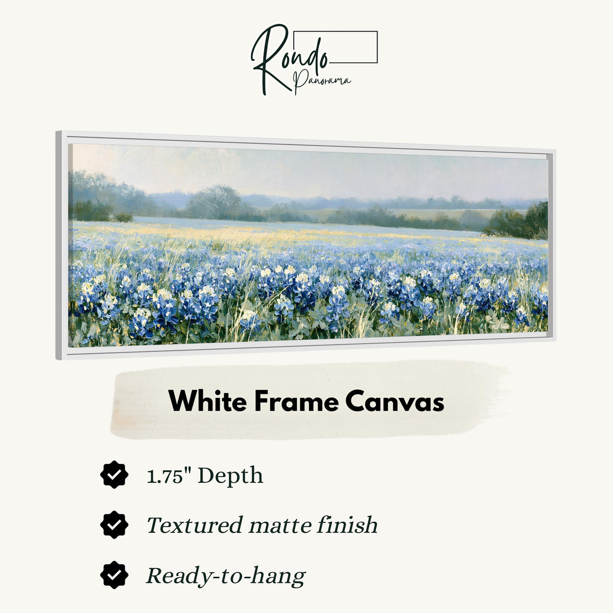 Field of bluebonnets canvas print in a white floating frame
