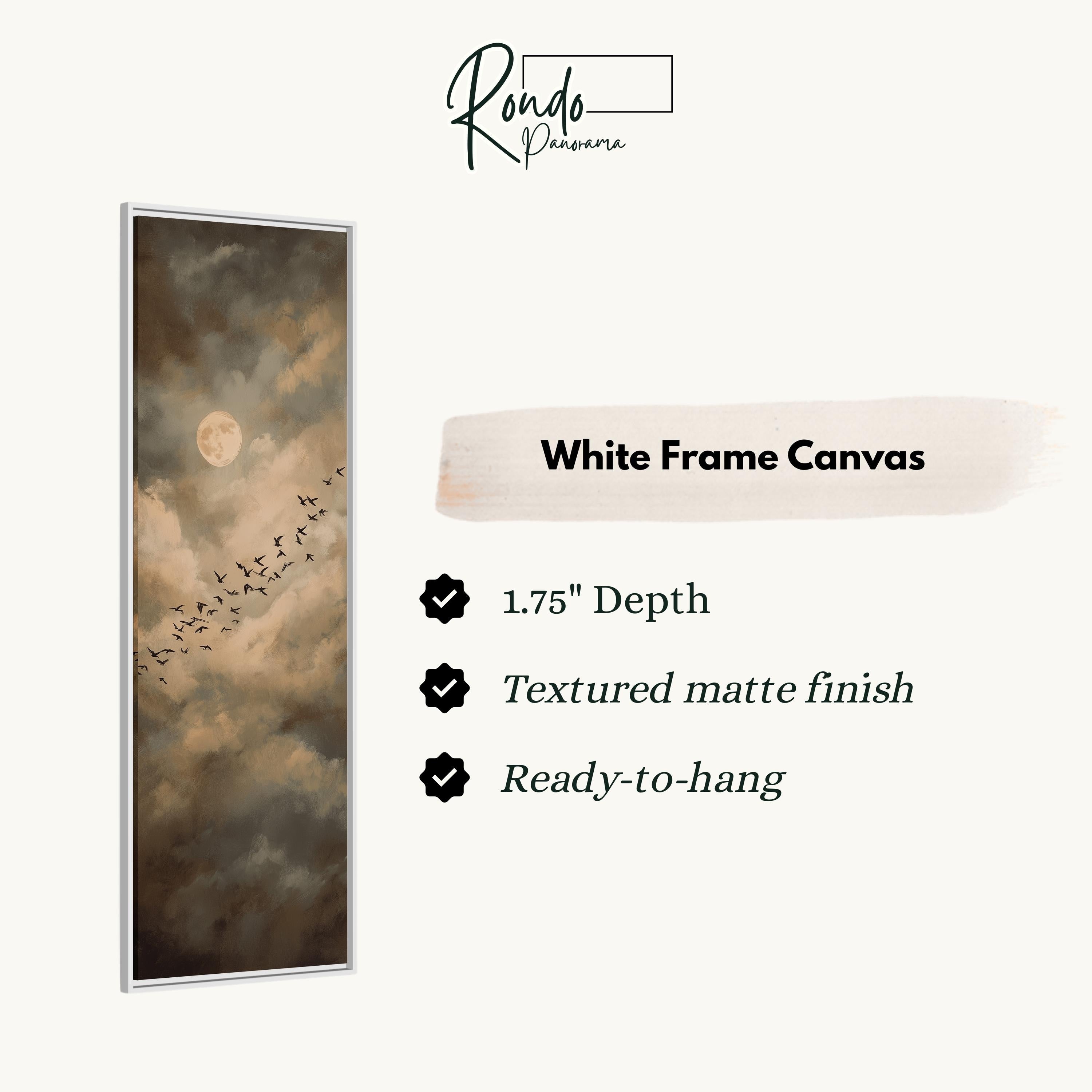 The image is a white frame canvas depicting a flock of birds flying in the sky.