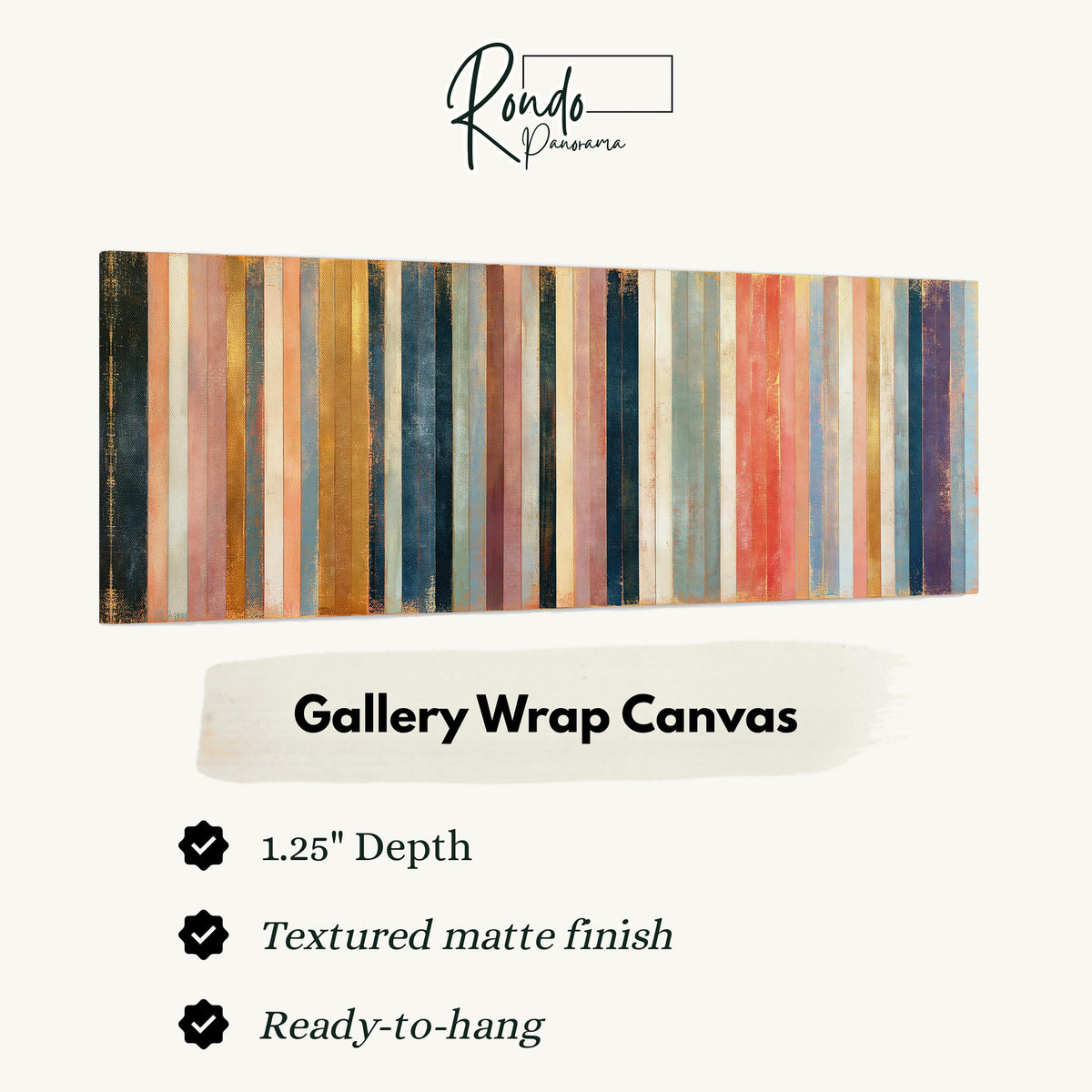Blush, navy and gold gilded stripes gallery wrap canvas with the image wrapped around the edges