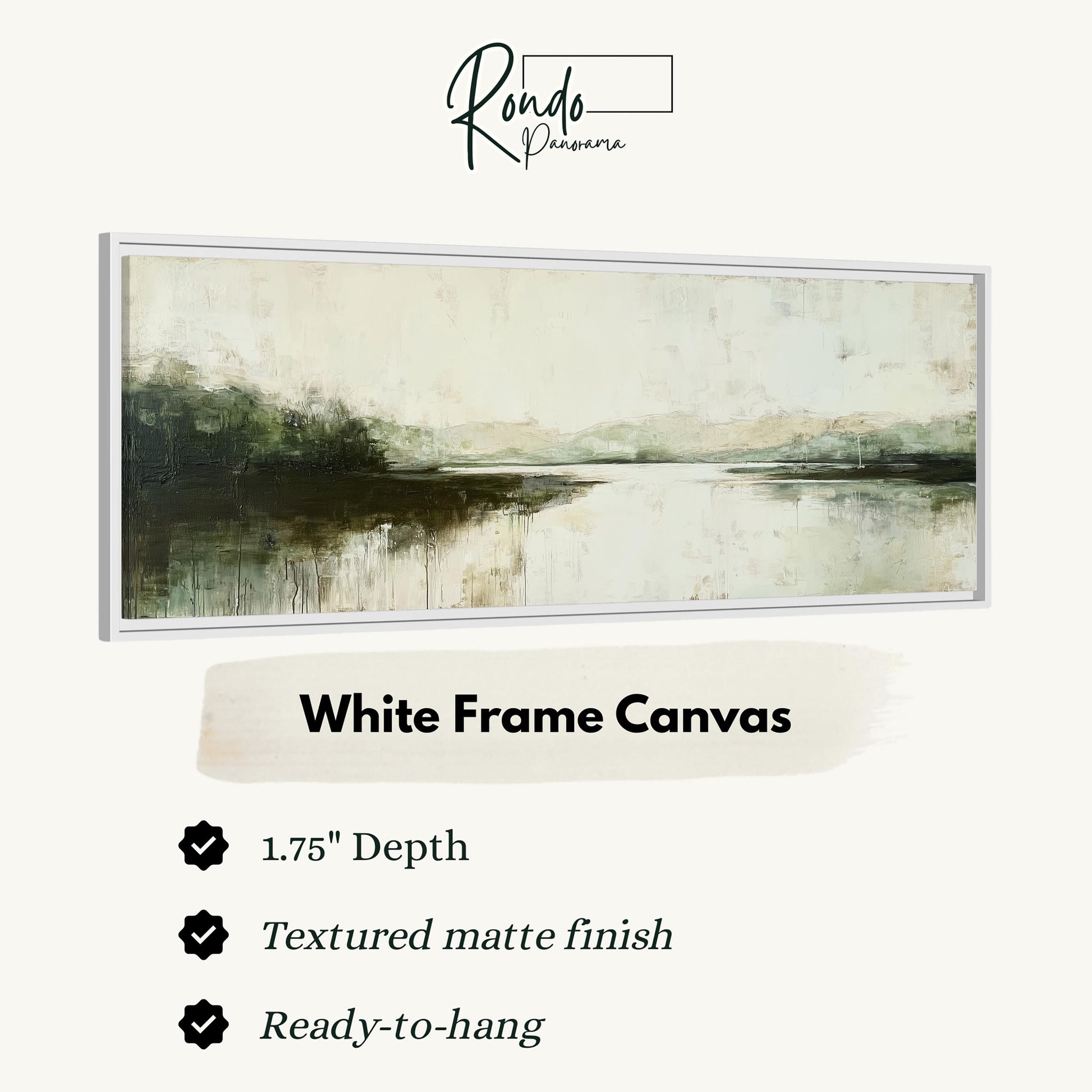 The image is a white frame canvas depicting a landscape with a body of water and trees.