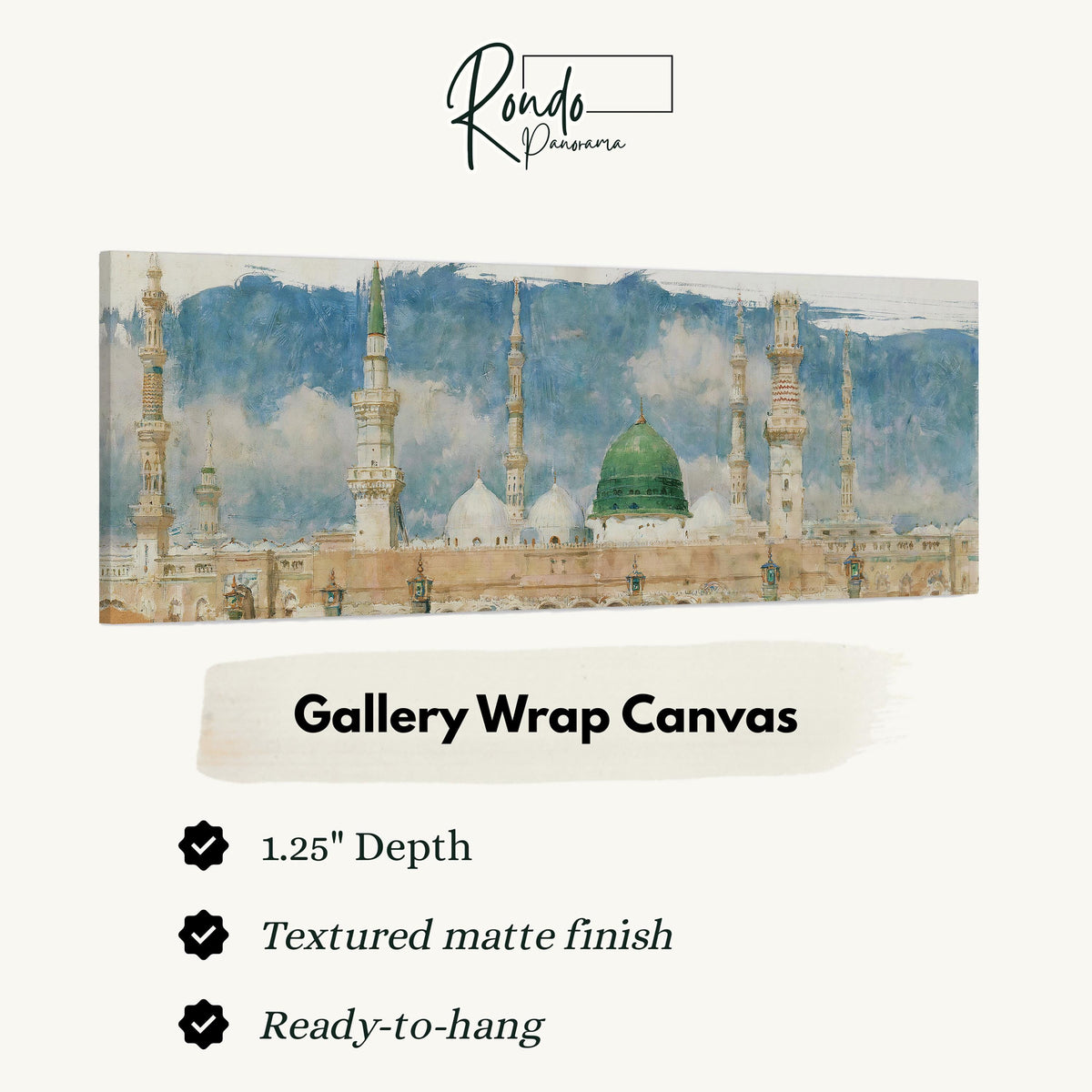 The green dome of the Prophet's Mosque in Medina gallery wrap canvas with the image wrapped around the edges