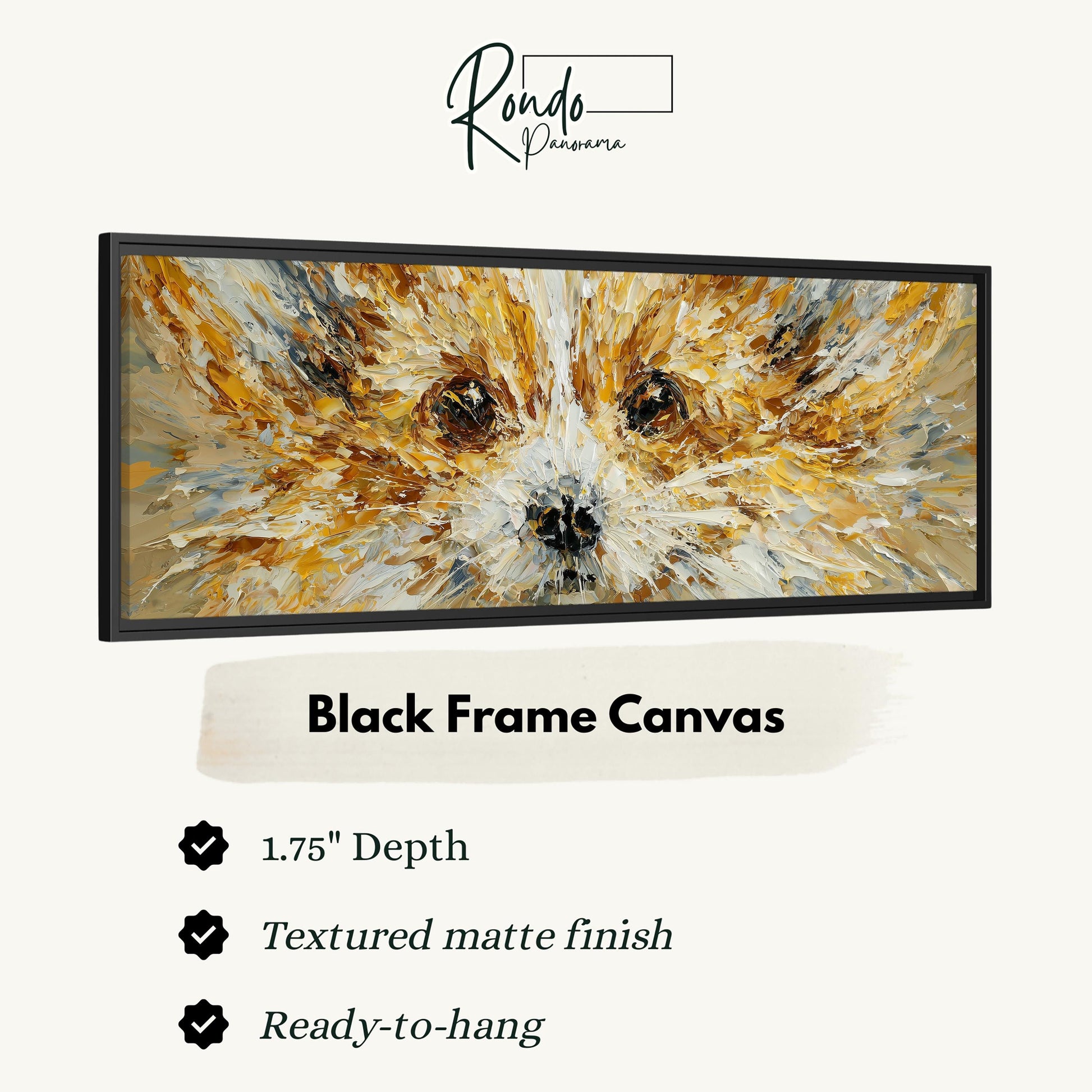 The image is a close-up of a painting of a dog's face, with a black frame around it.