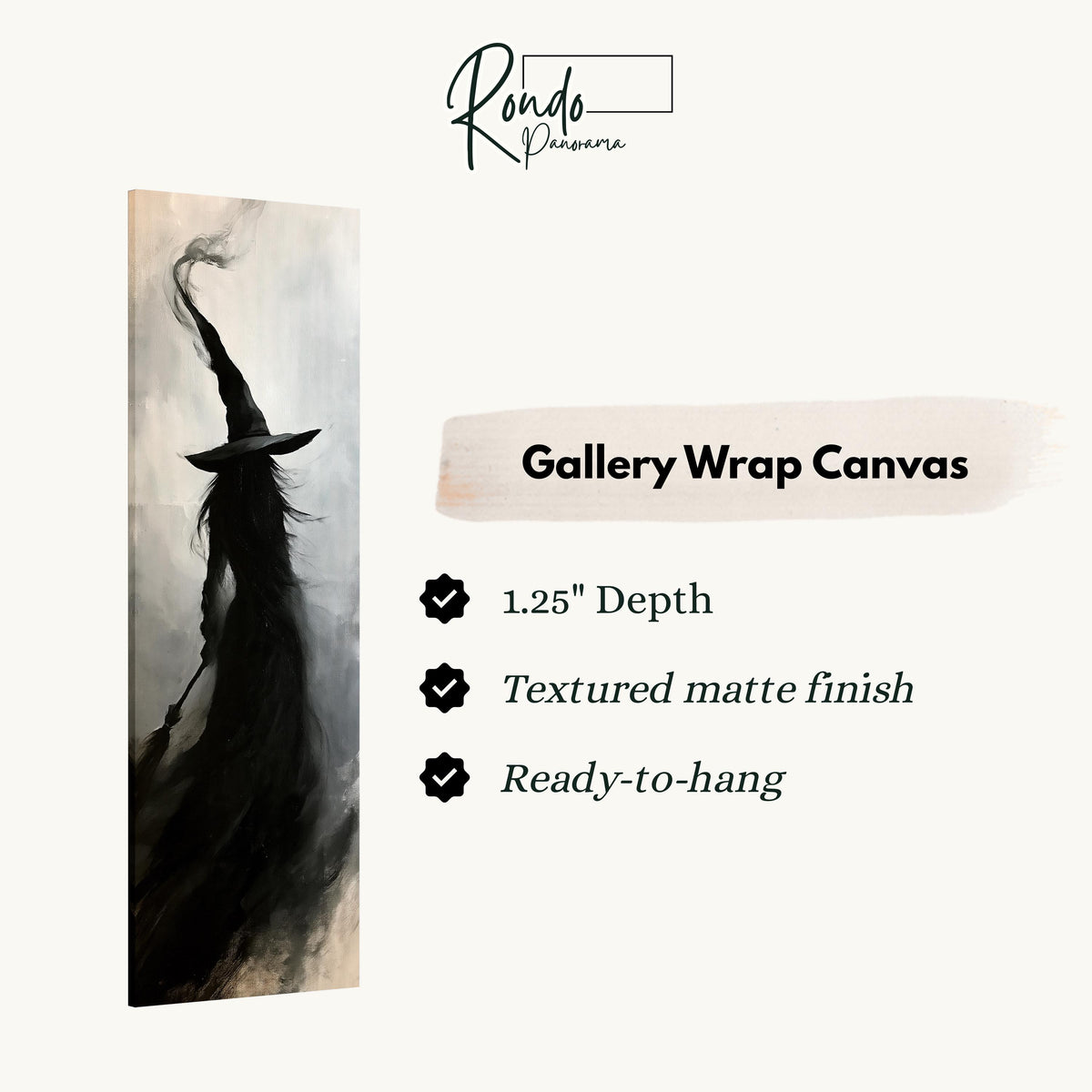 Witch silhouette with a tall hat in smoke gallery wrap canvas with the image wrapped around the edges