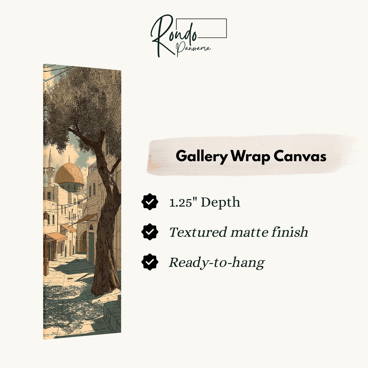 Jerusalem old city street with an olive tree gallery wrap canvas with the image wrapped around the edges