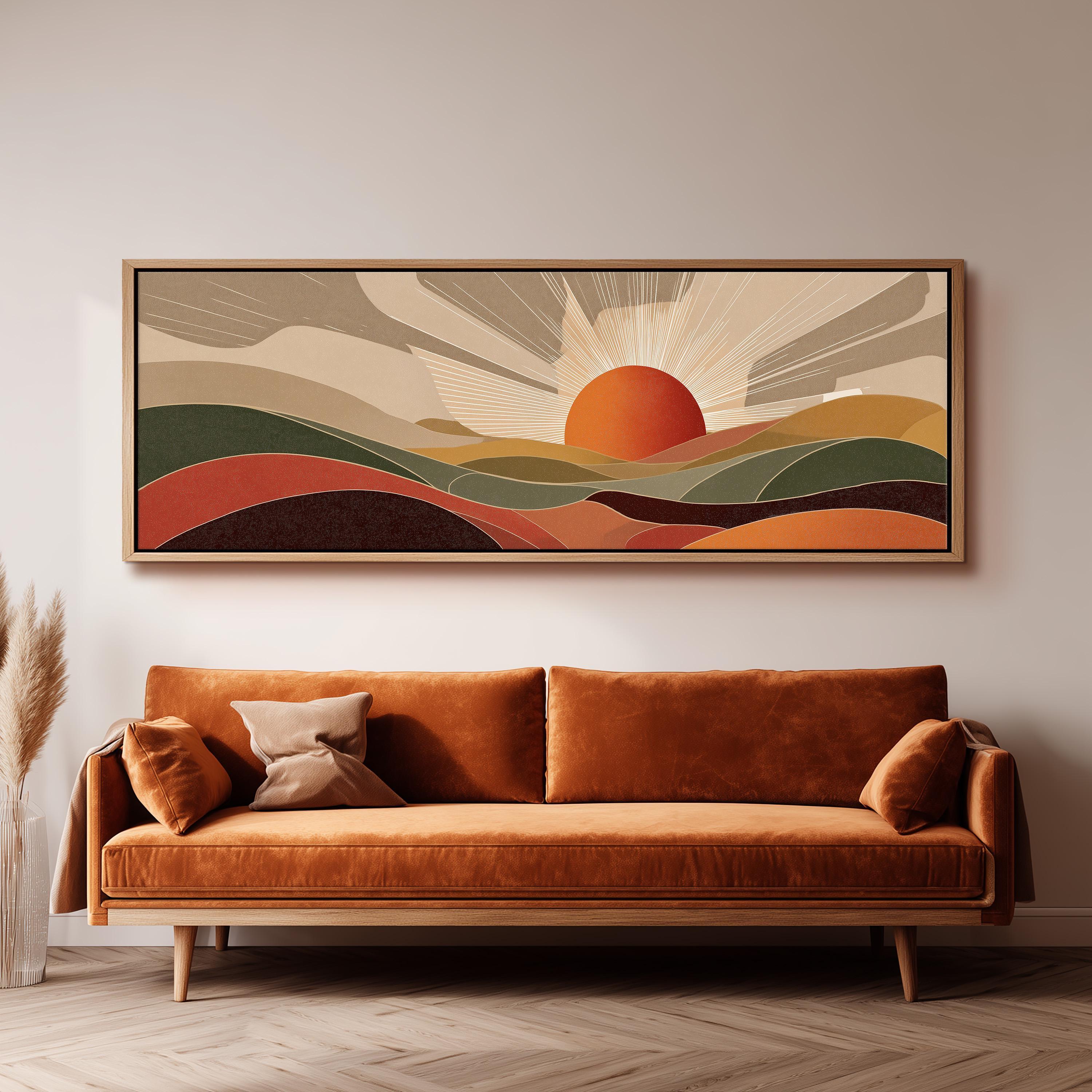 Mid Century Modern Sunset Landscape - Wide Panoramic Canvas