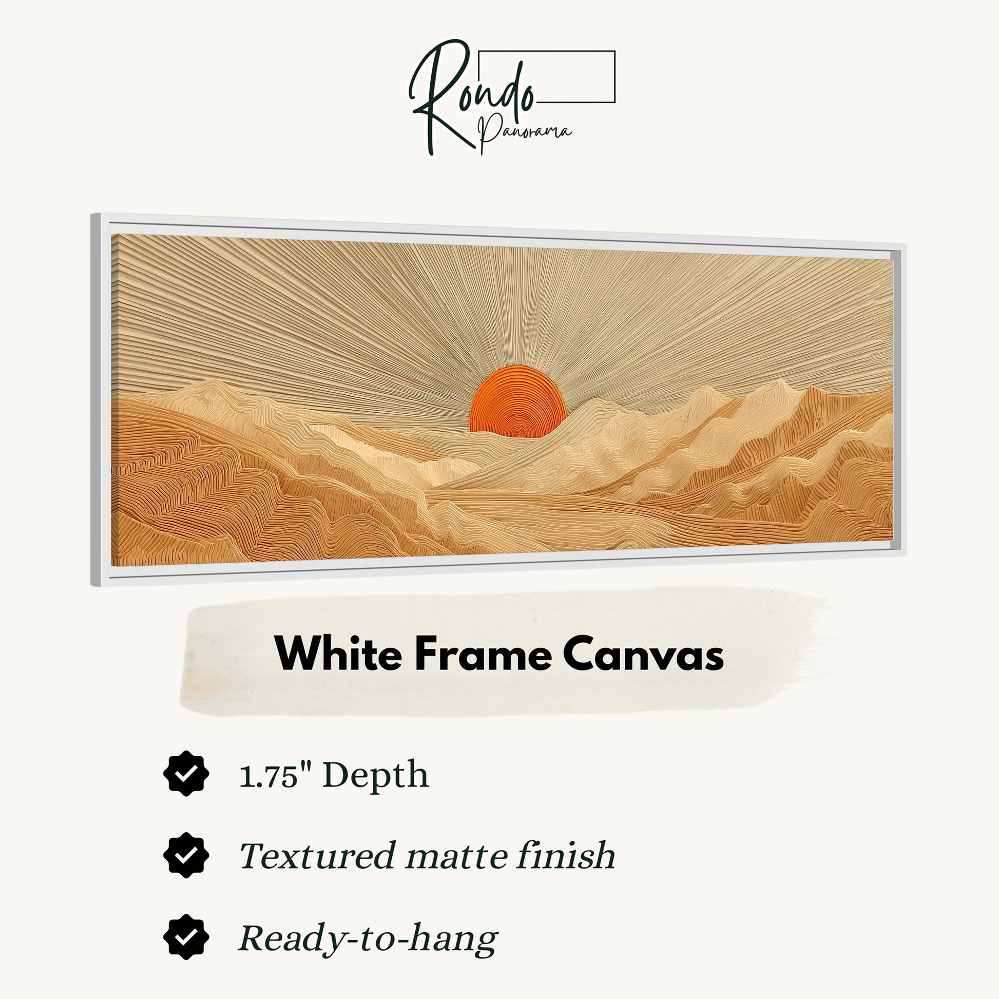 The image is a white frame canvas depicting a landscape with mountains and a sun in the background.