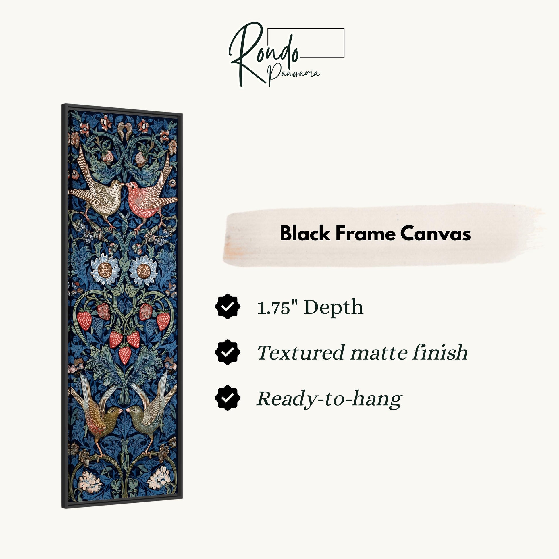 The image is a black frame canvas with a detailed floral design in blue and green colors.