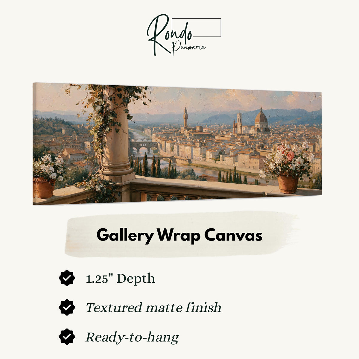 Florence skyline from a flowered balcony gallery wrap canvas with the image wrapped around the edges