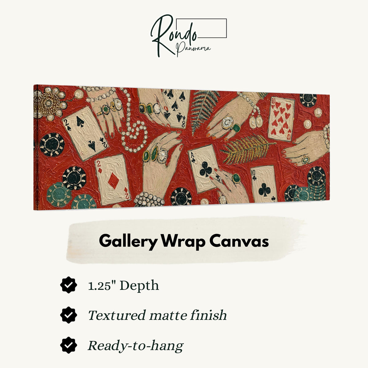 Playing cards, chips and jeweled hands gallery wrap canvas with the image wrapped around the edges
