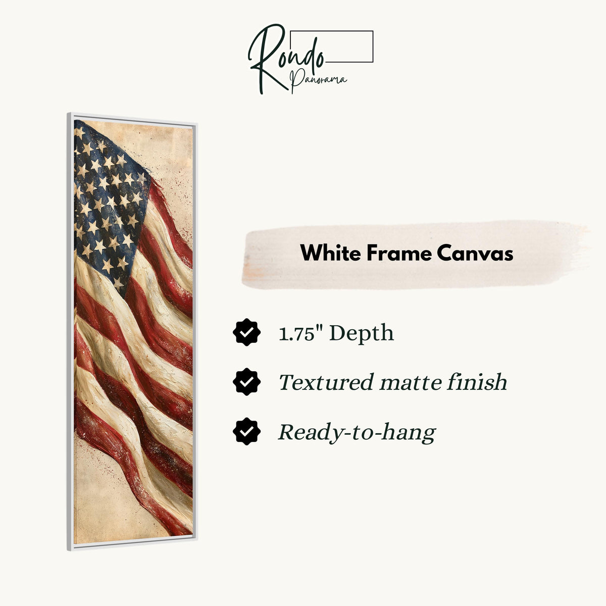 Textured waving American flag canvas print in a white floating frame