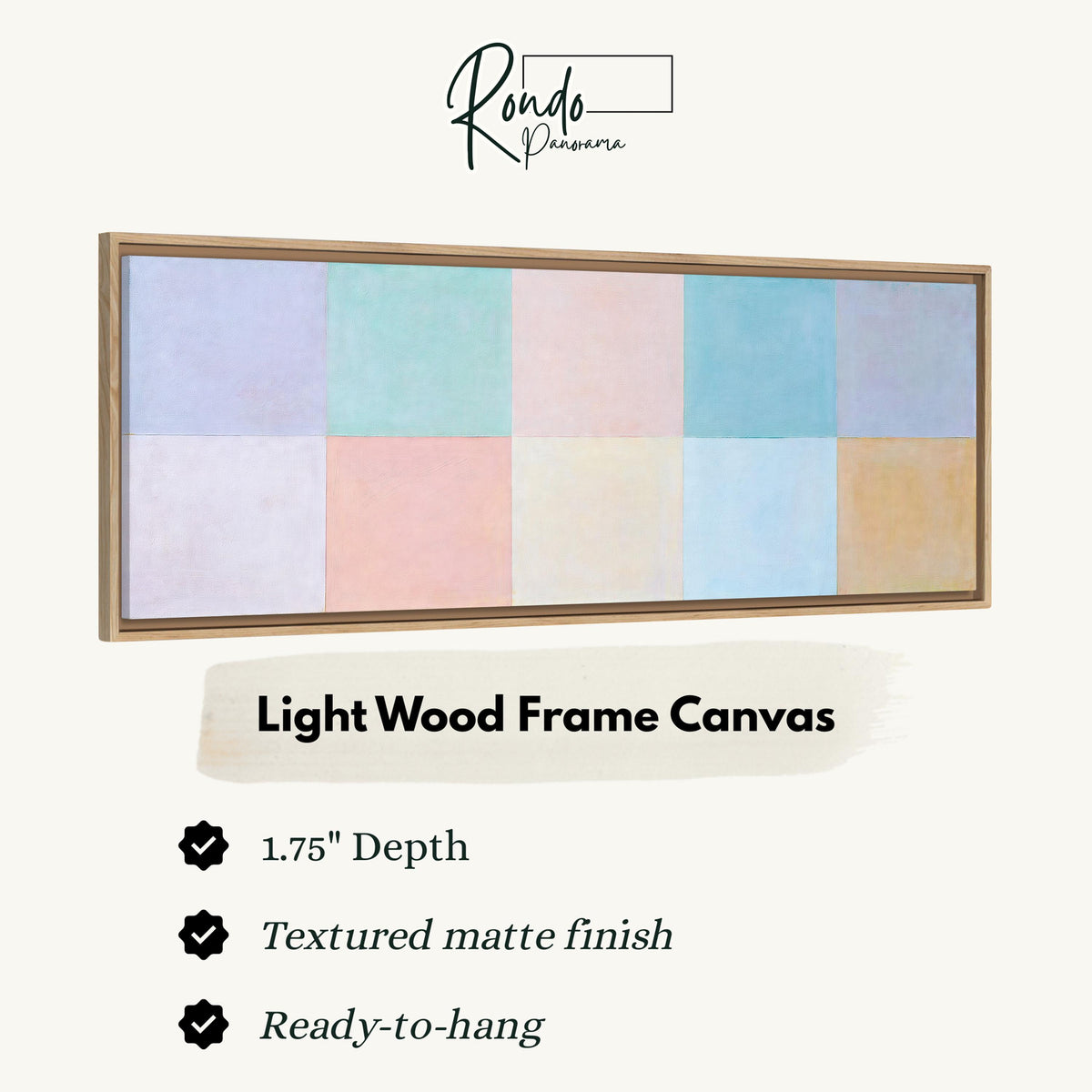 Pastel checkerboard grid canvas print in a light wood floating frame