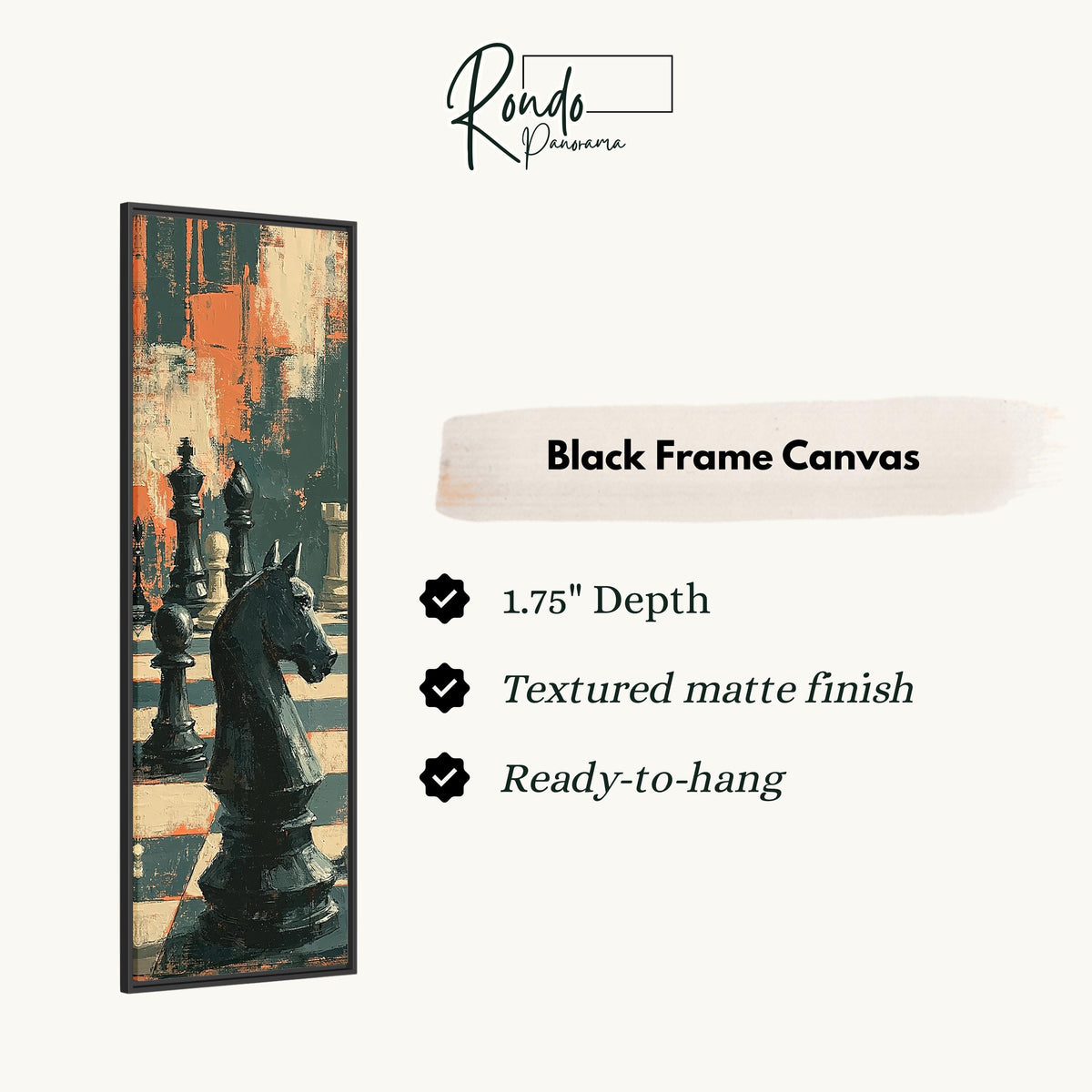 Black chess knight in dramatic shadows canvas print in a black floating frame
